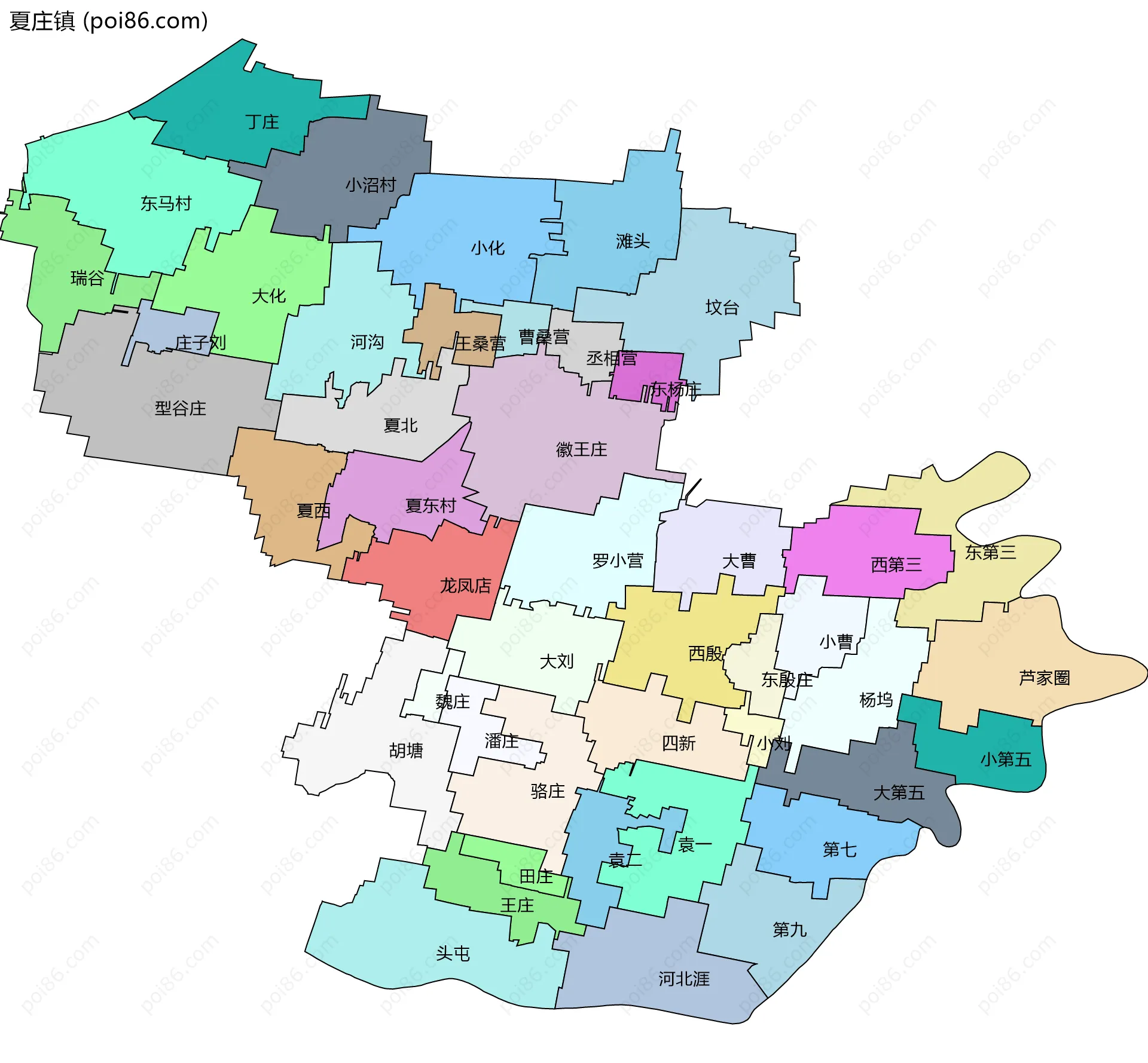 夏庄镇边界地图(五级行政区划)
