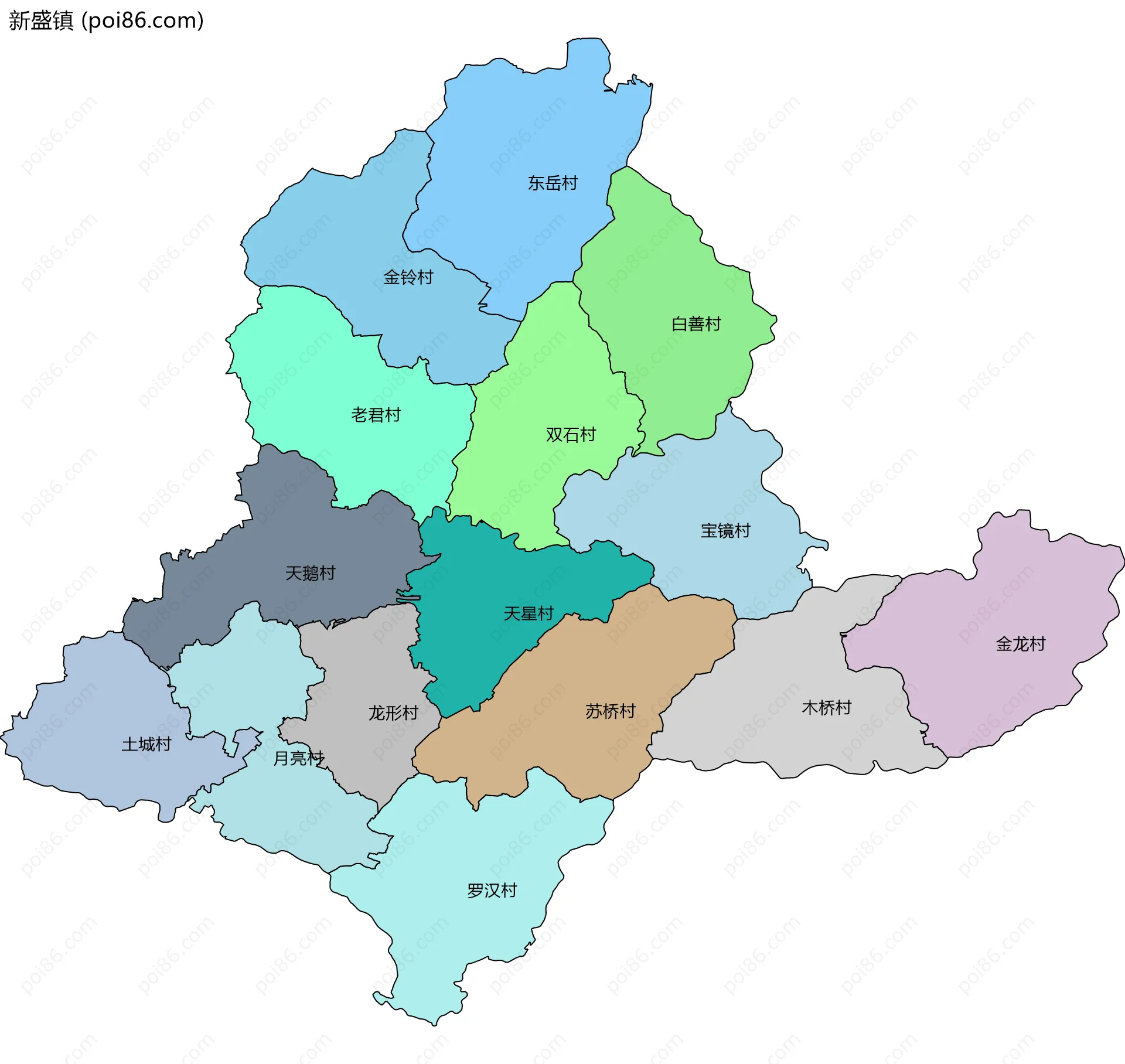 新盛镇边界地图(五级行政区划)