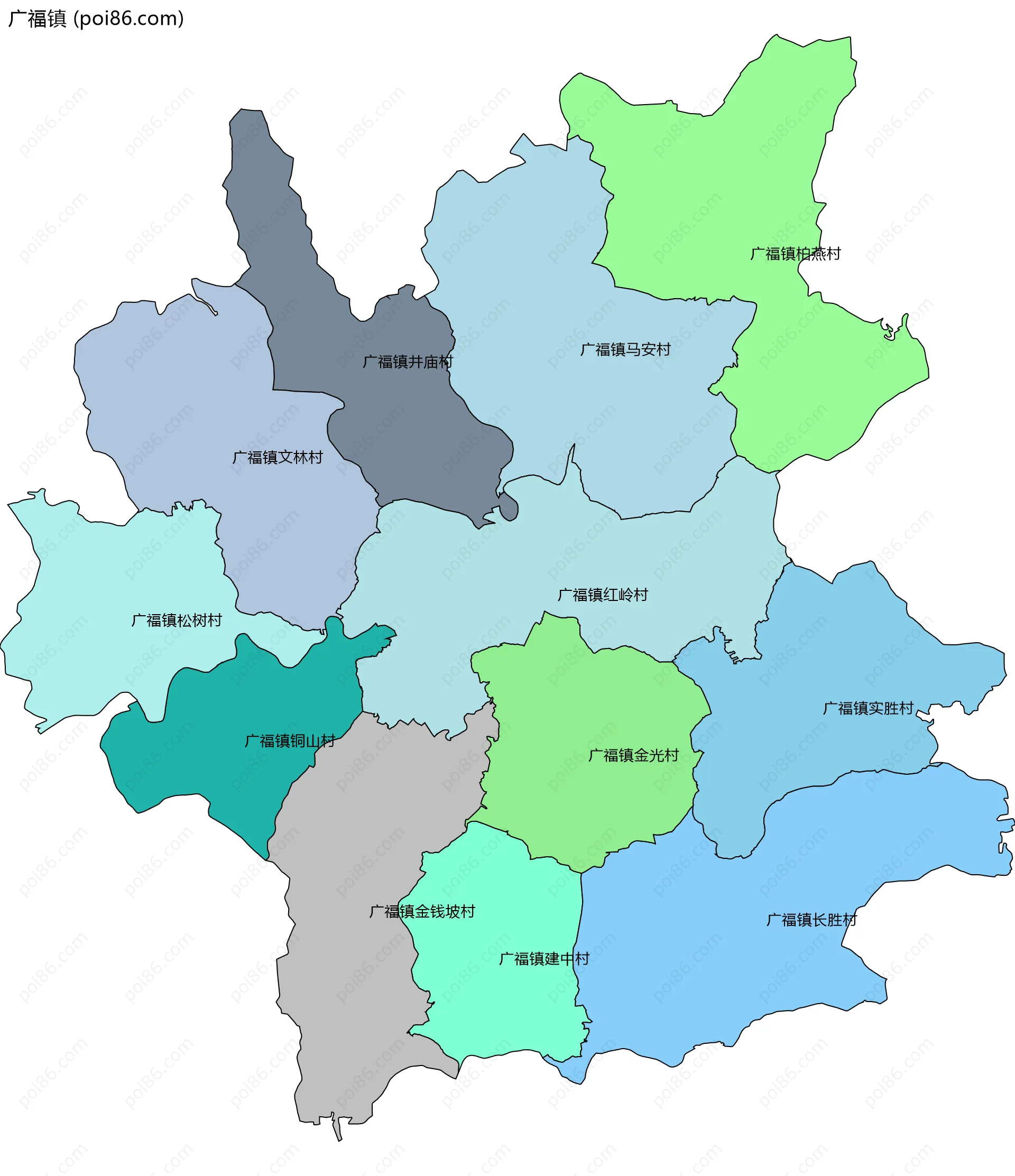 广福镇边界地图(五级行政区划)