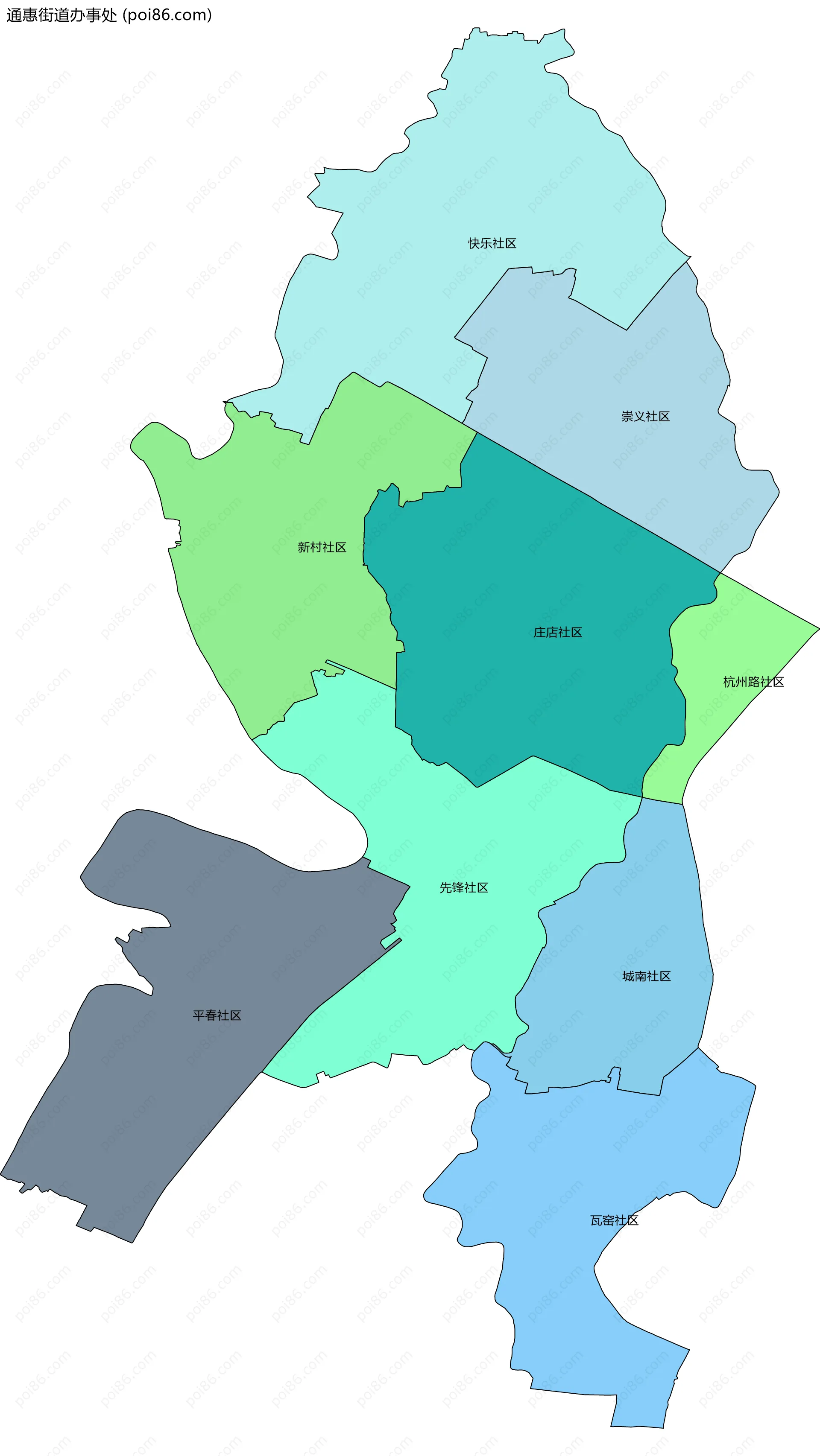 通惠街道办事处边界地图(五级行政区划)