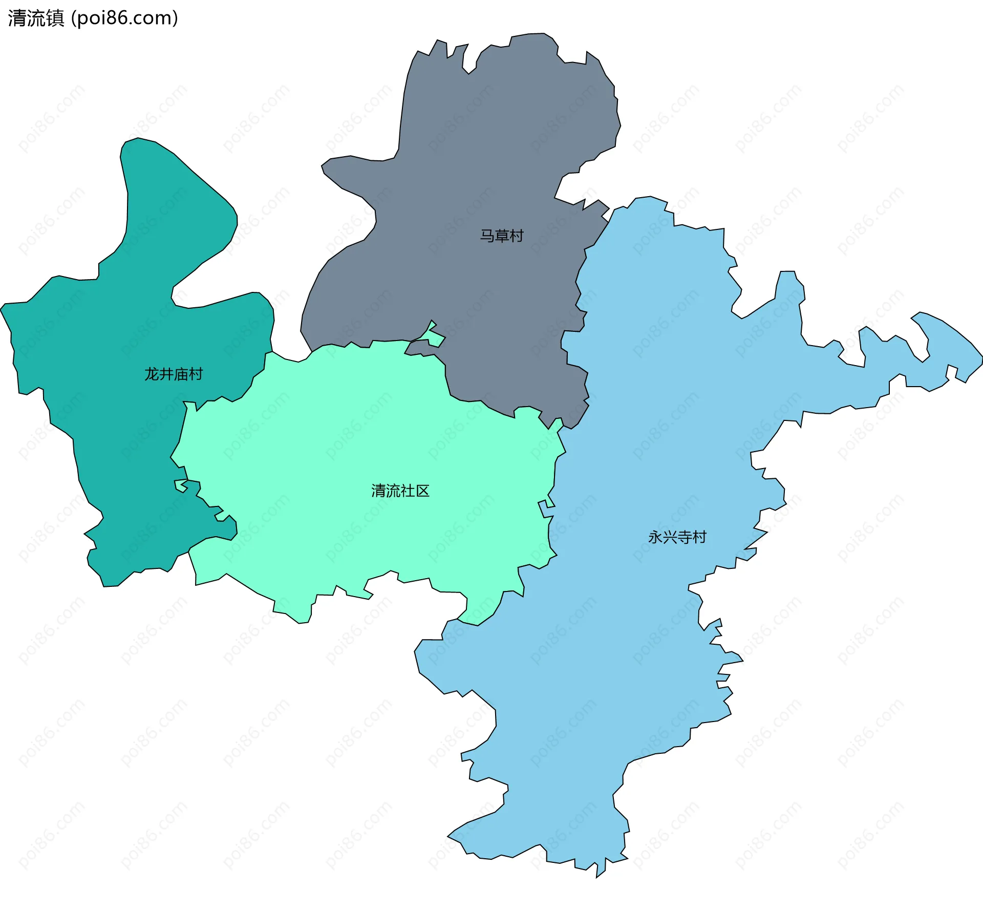 清流镇边界地图(五级行政区划)