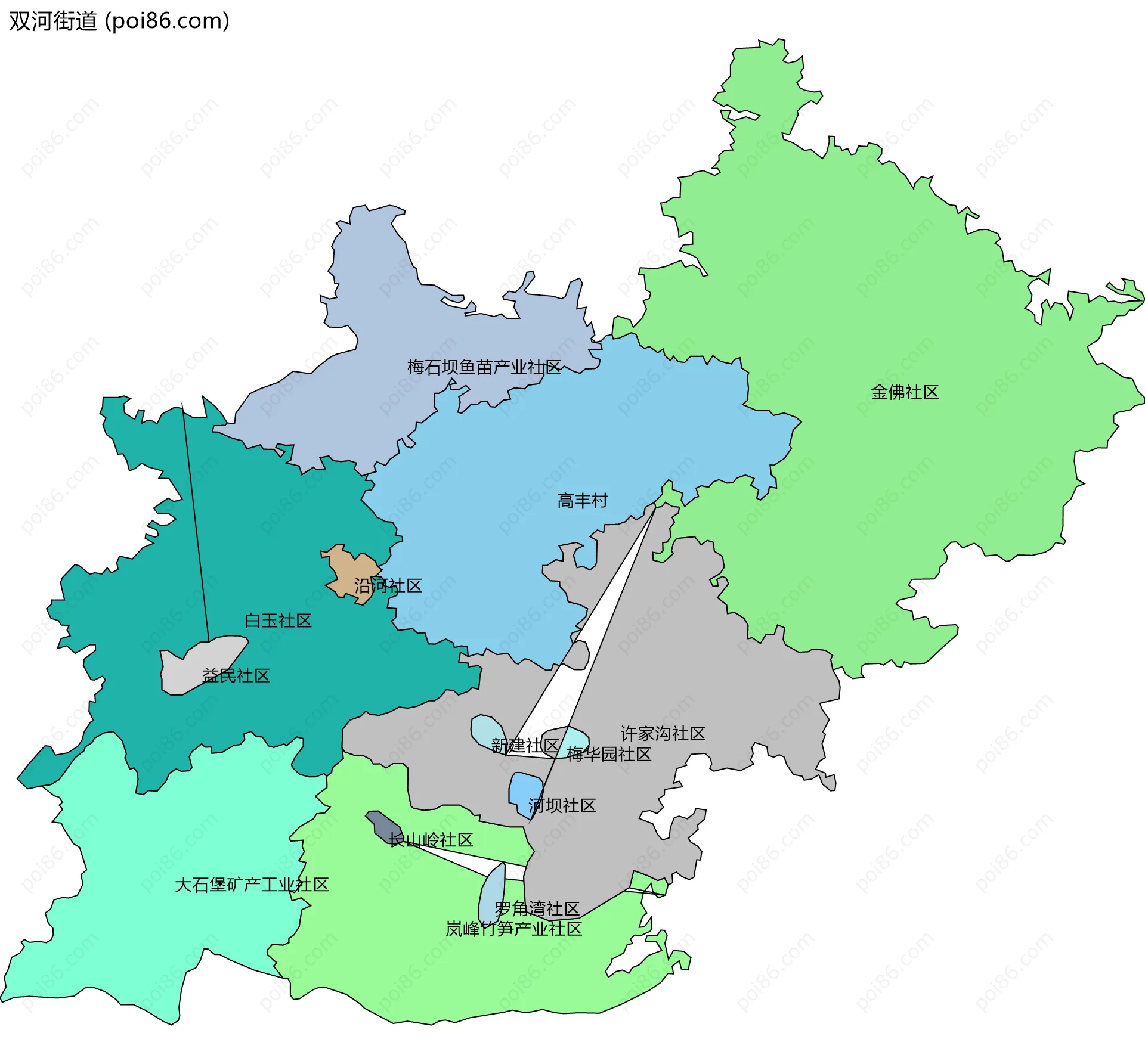 双河街道边界地图(五级行政区划)