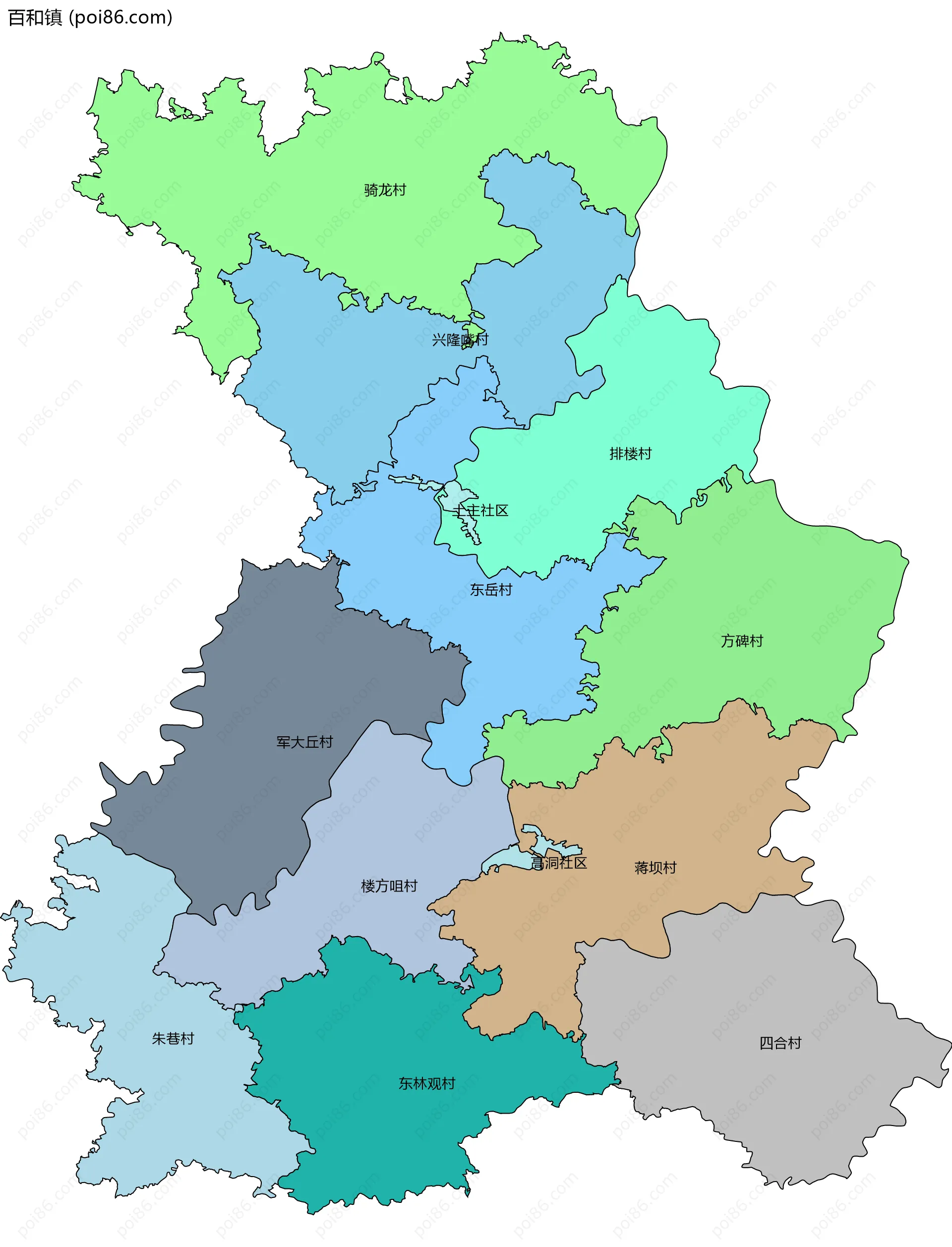 百和镇边界地图(五级行政区划)