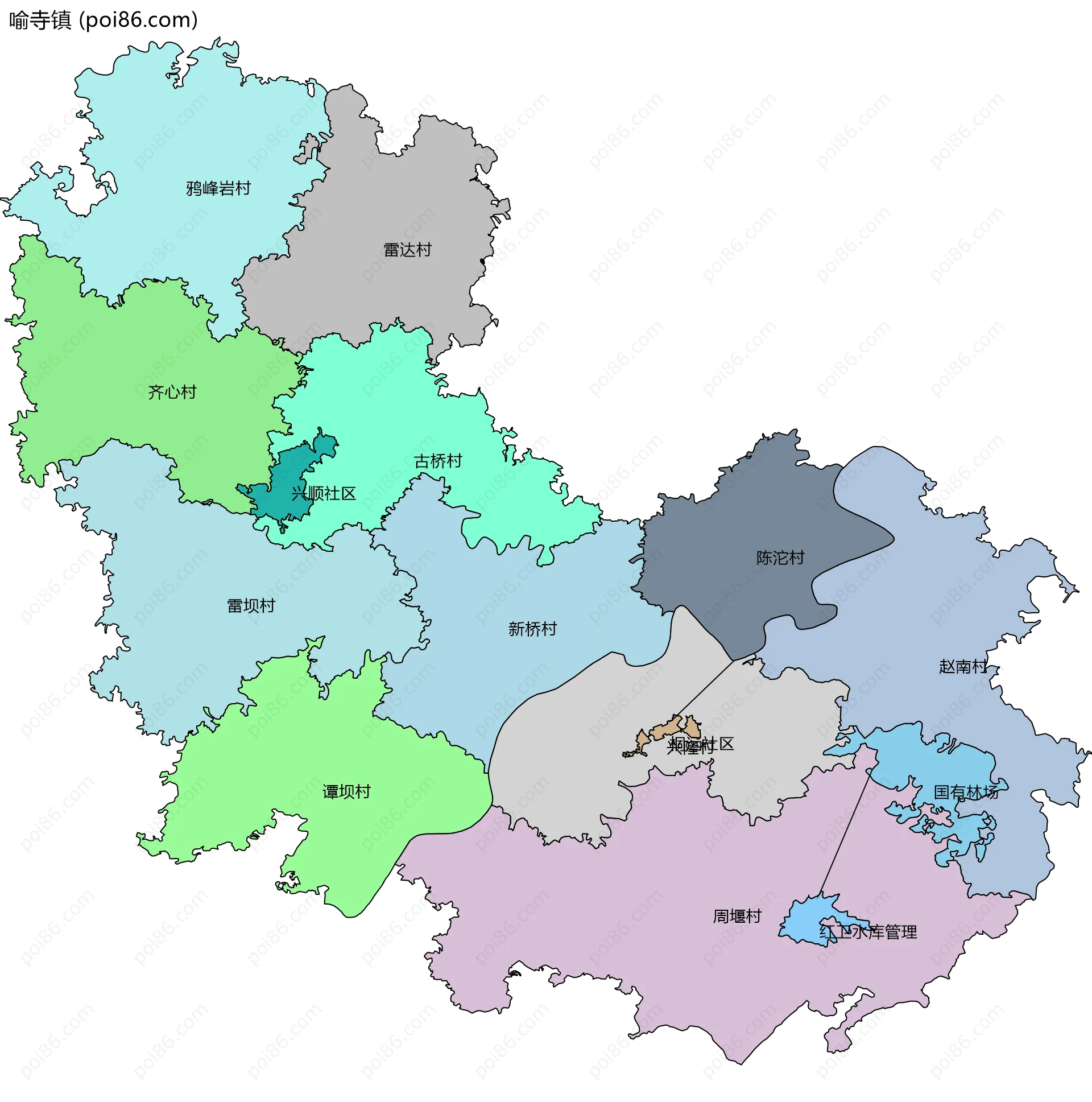 喻寺镇边界地图(五级行政区划)