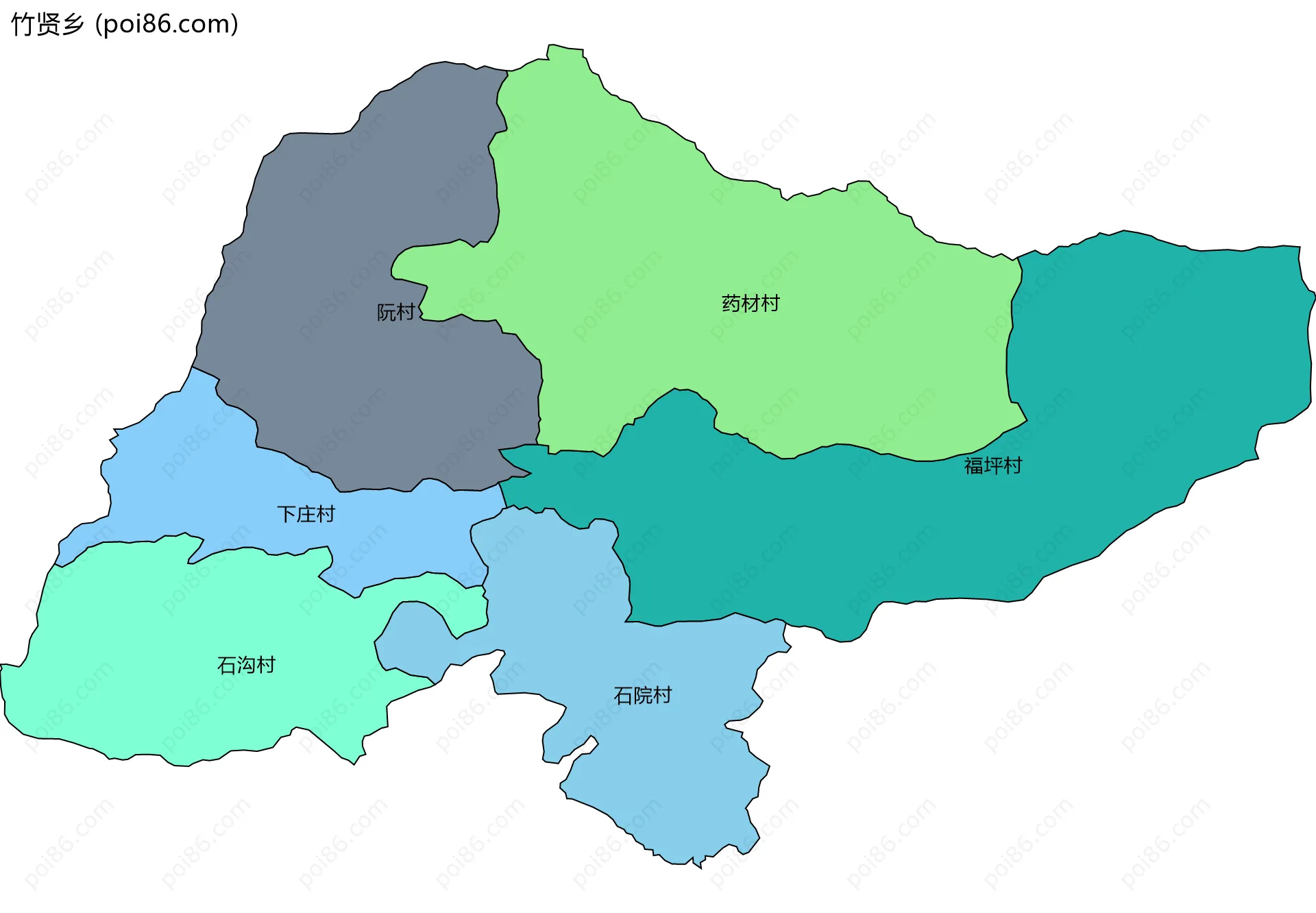 竹贤乡边界地图(五级行政区划)