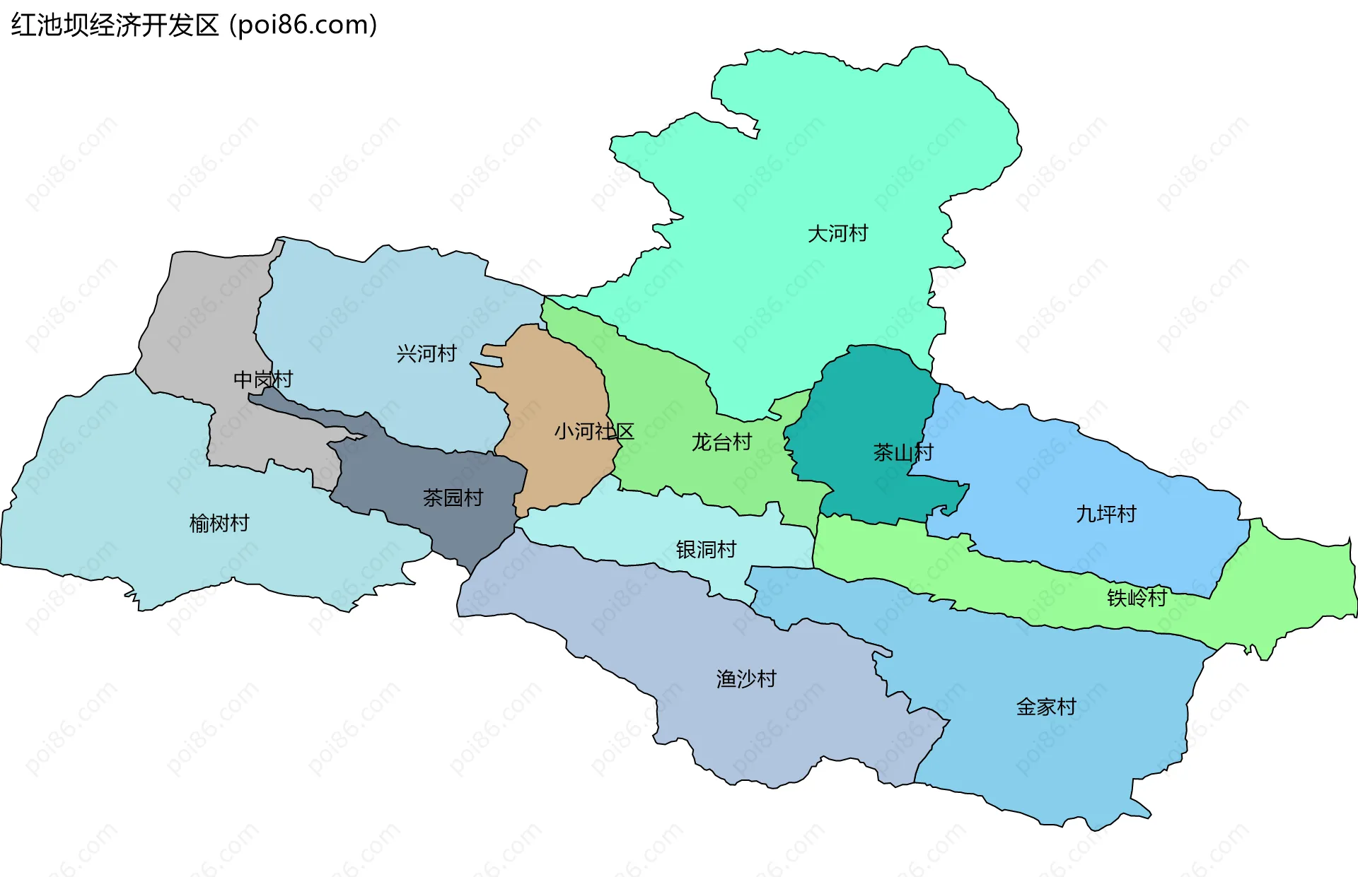 红池坝经济开发区边界地图(五级行政区划)