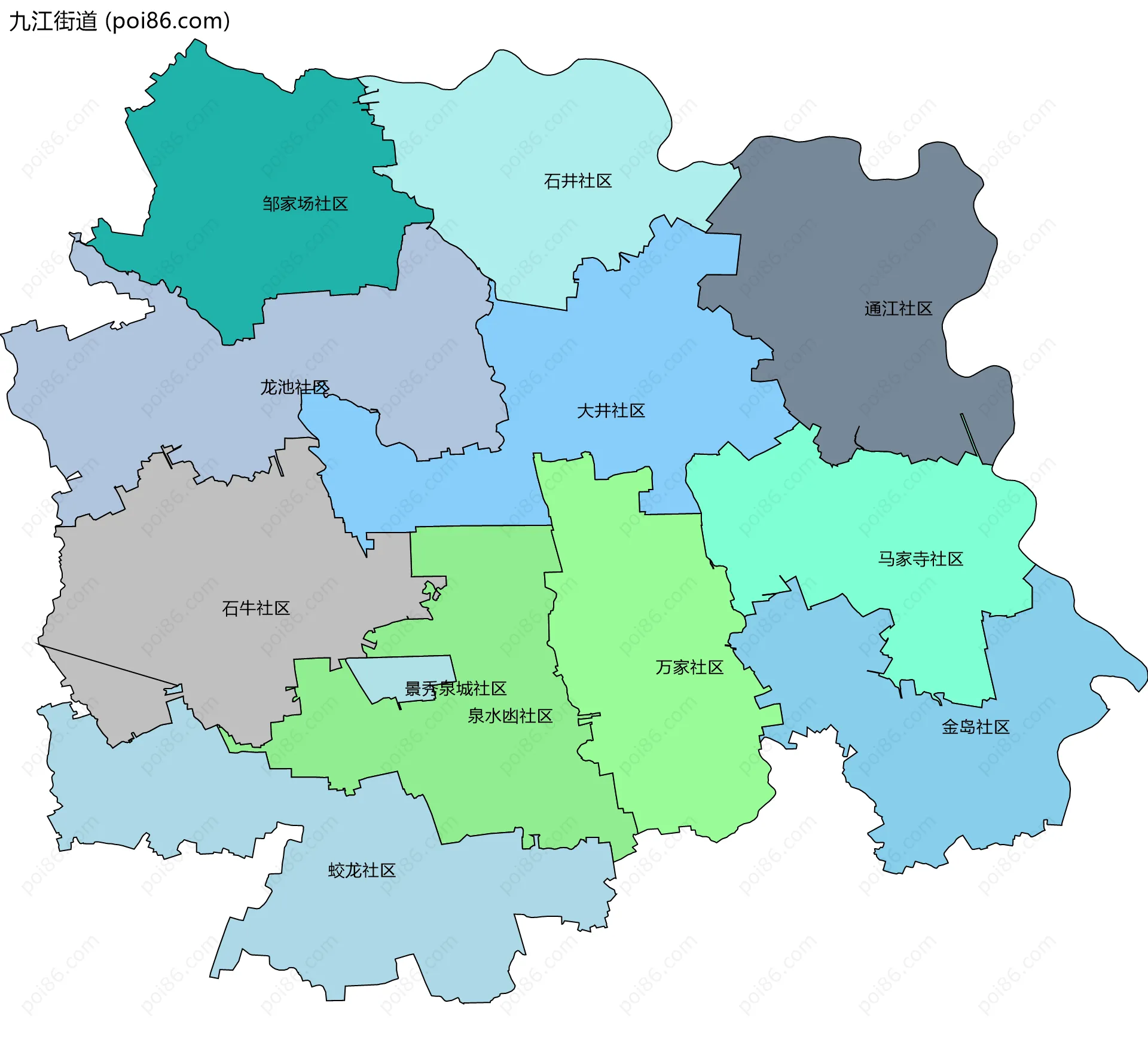 九江街道边界地图(五级行政区划)