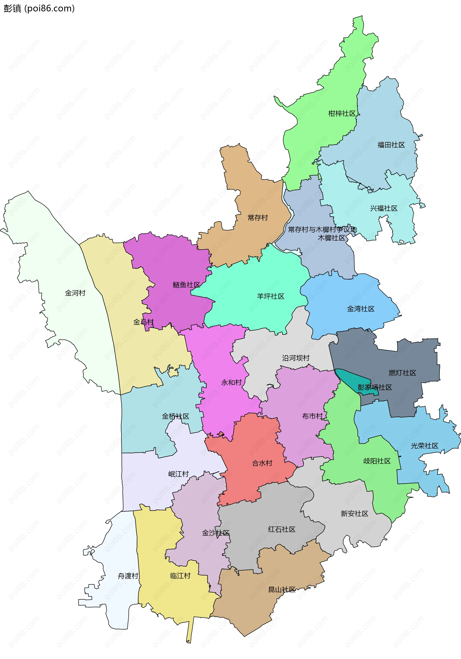 彭镇边界地图(五级行政区划)