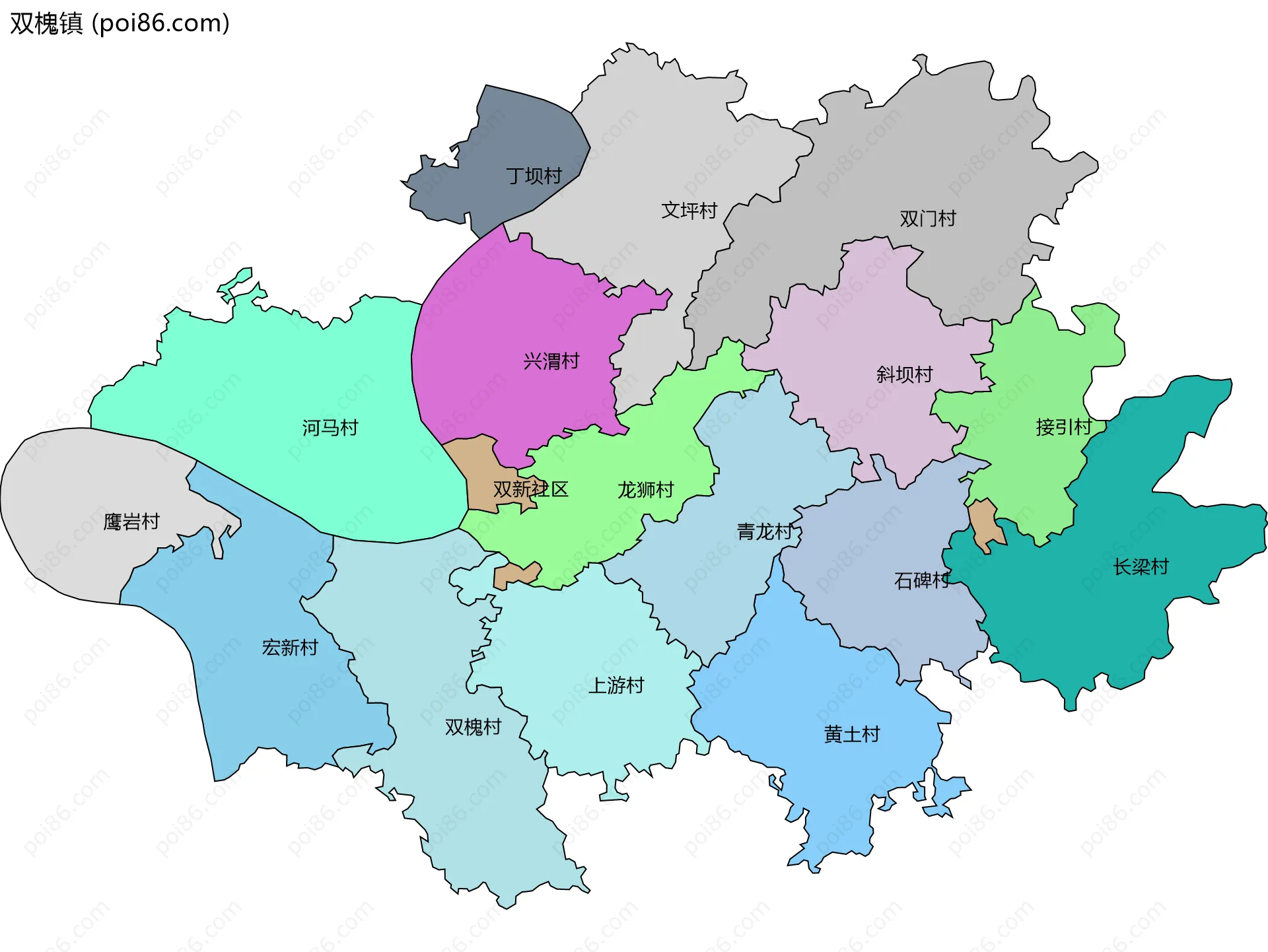 双槐镇边界地图(五级行政区划)