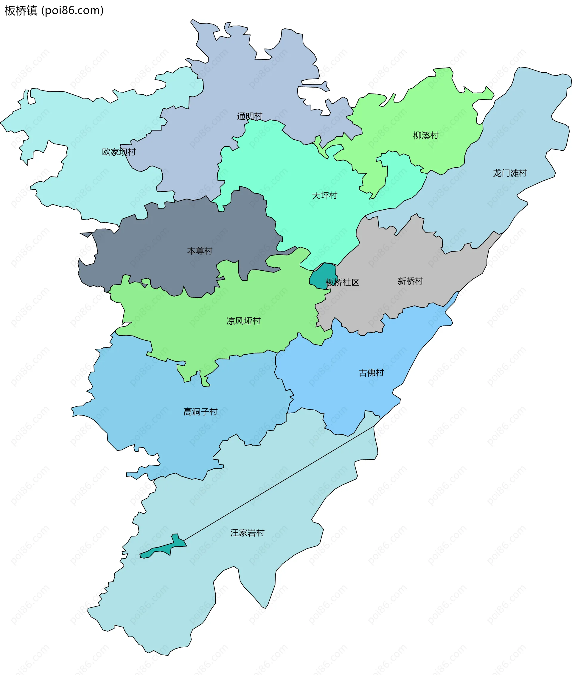 板桥镇边界地图(五级行政区划)