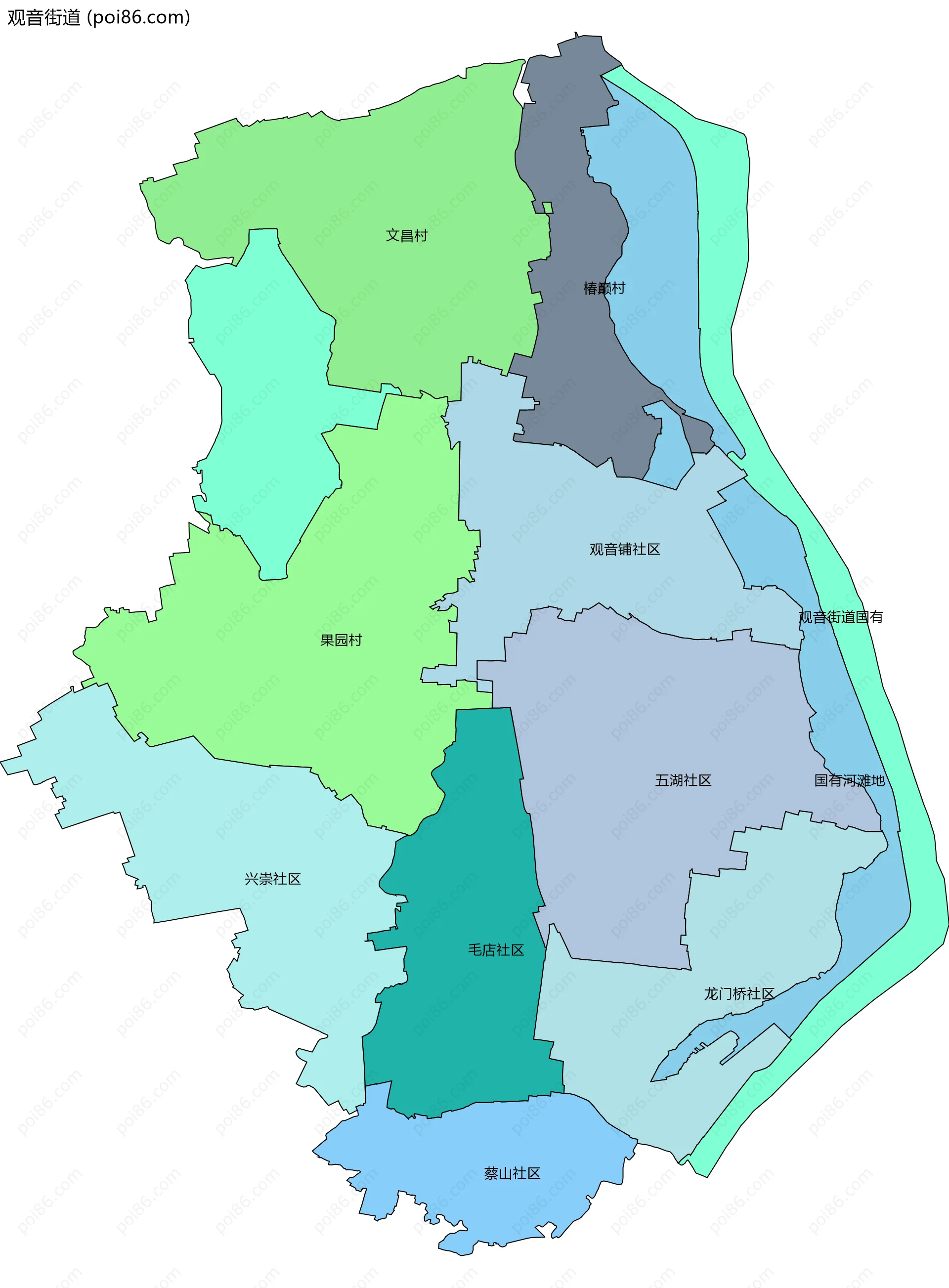观音街道边界地图(五级行政区划)