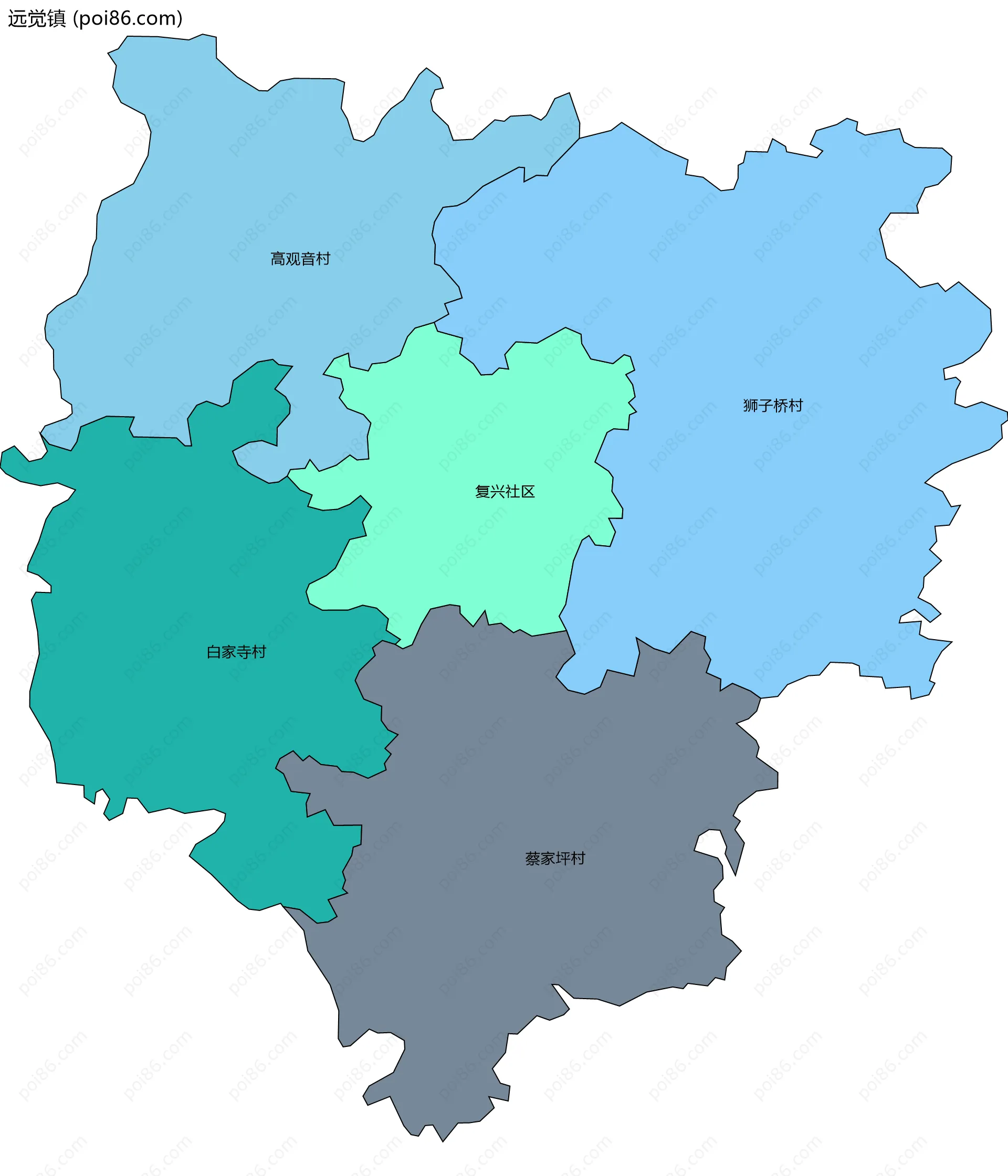 远觉镇边界地图(五级行政区划)