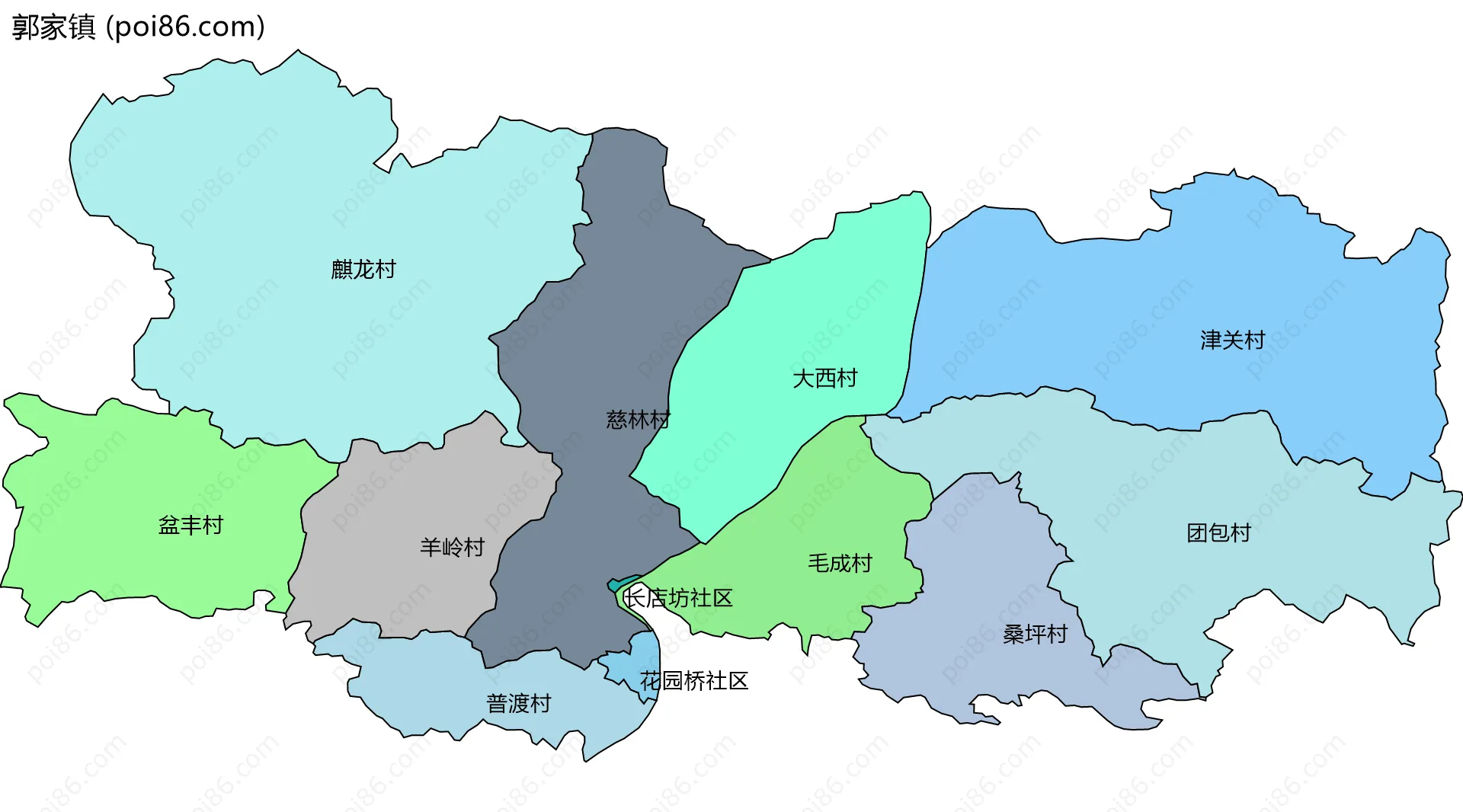 郭家镇边界地图(五级行政区划)