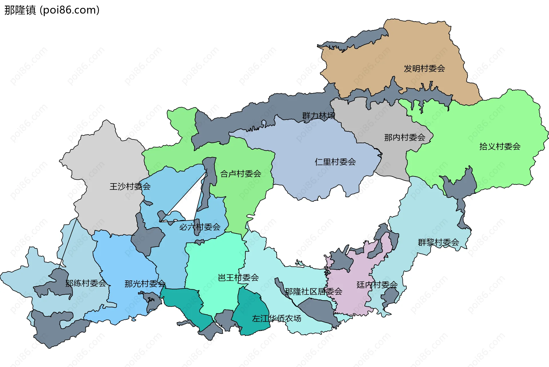那隆镇边界地图(五级行政区划)