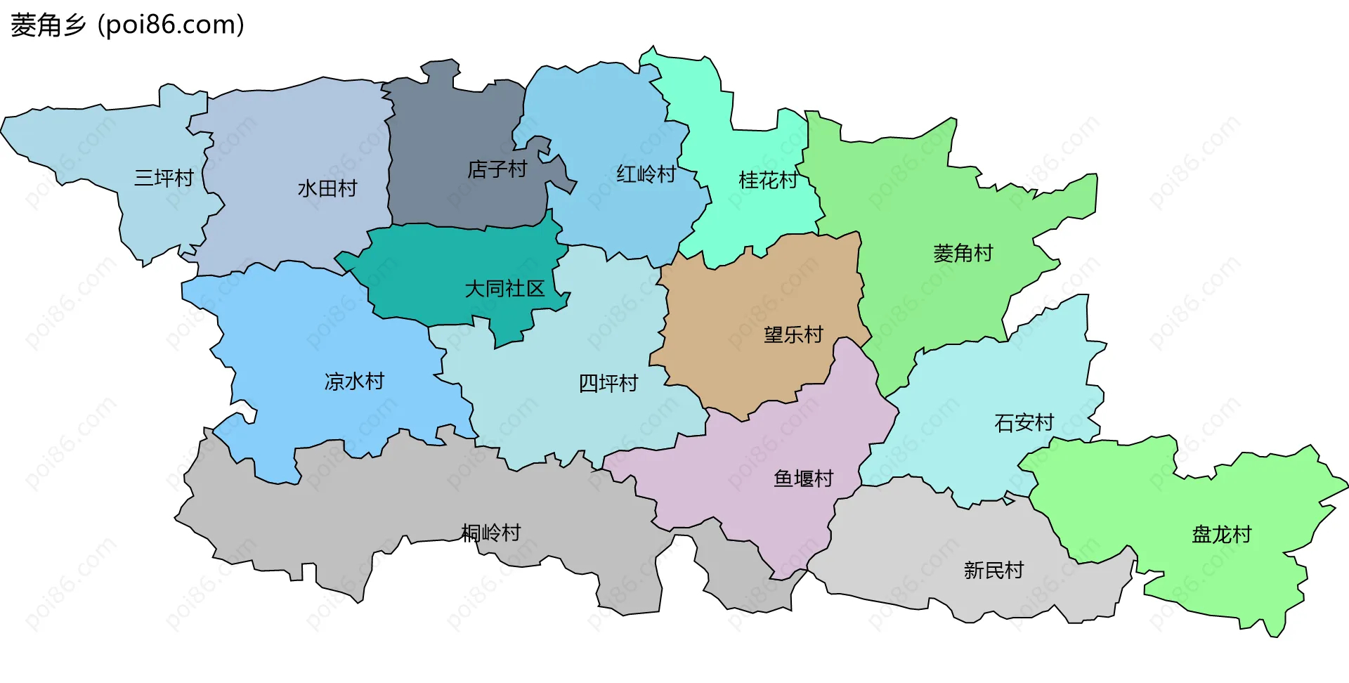菱角乡边界地图(五级行政区划)