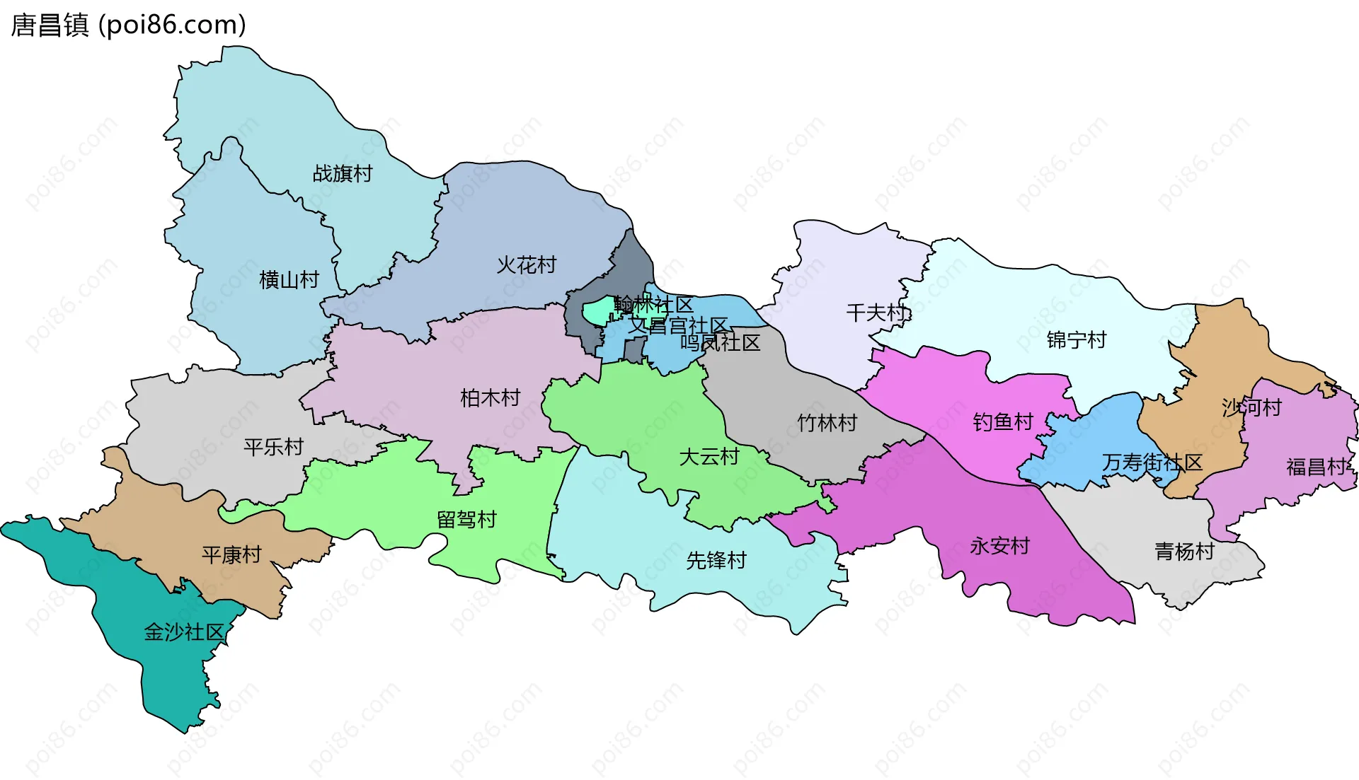 唐昌镇边界地图(五级行政区划)