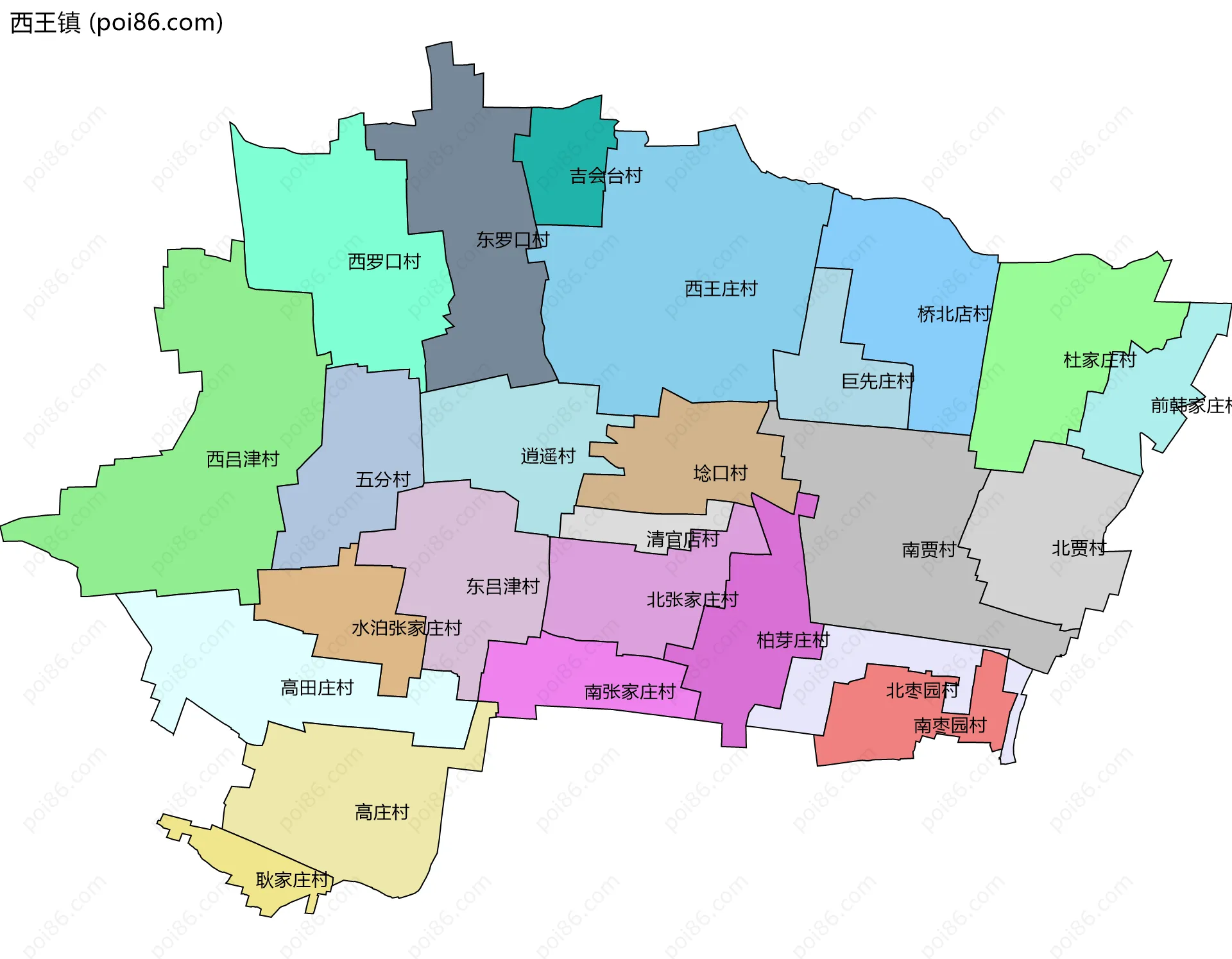 西王镇边界地图(五级行政区划)