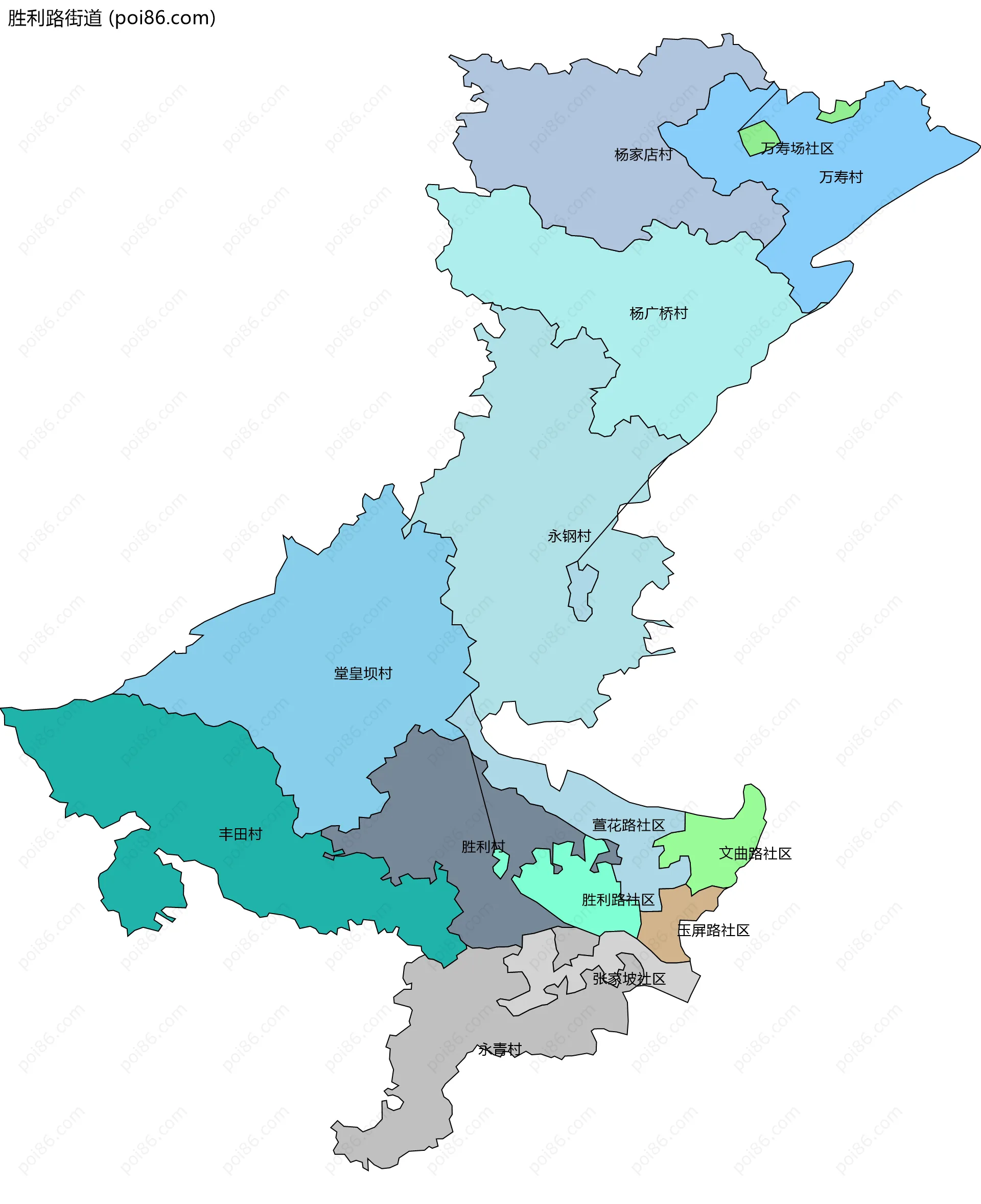 胜利路街道边界地图(五级行政区划)