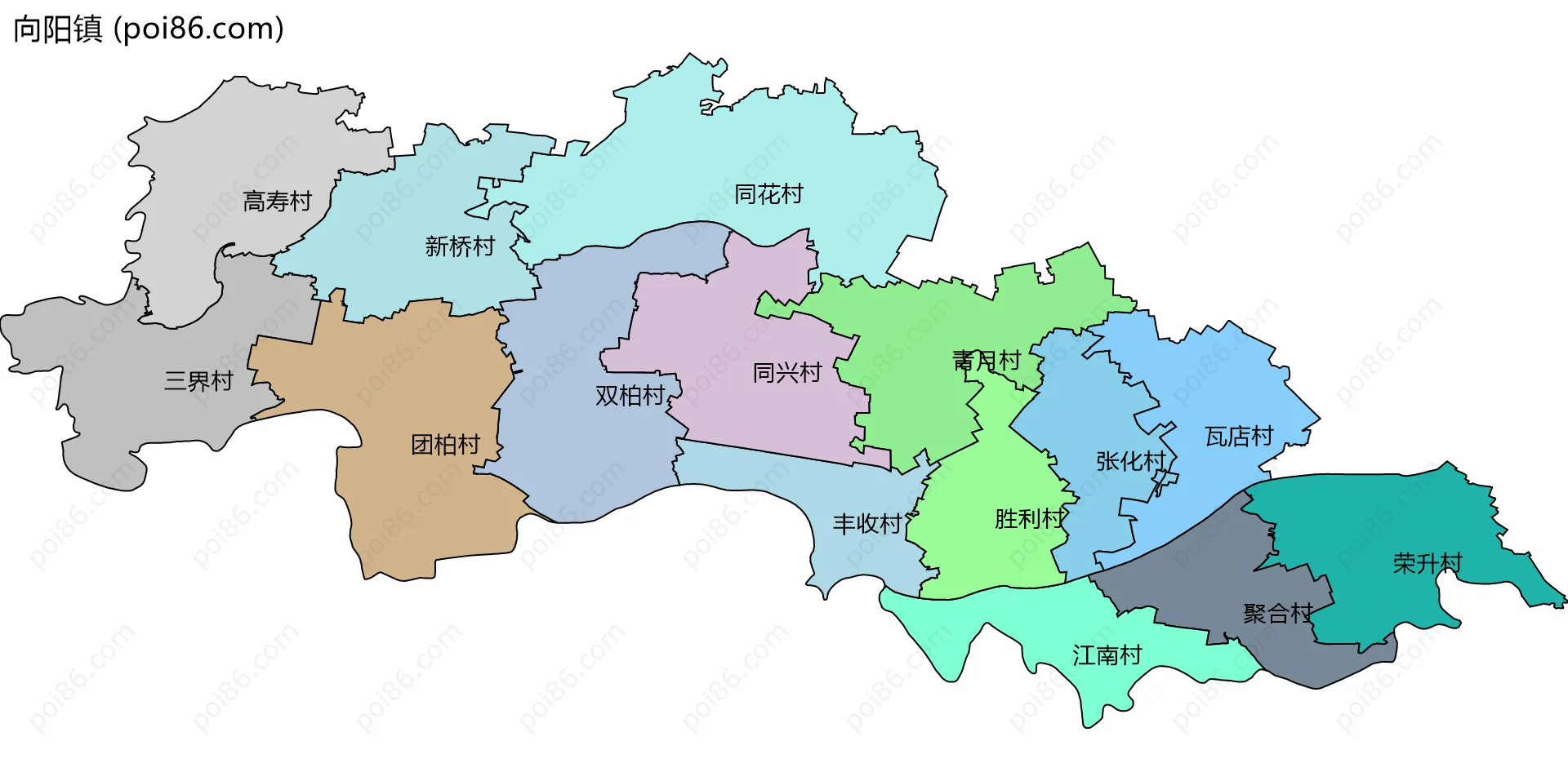 向阳镇边界地图(五级行政区划)