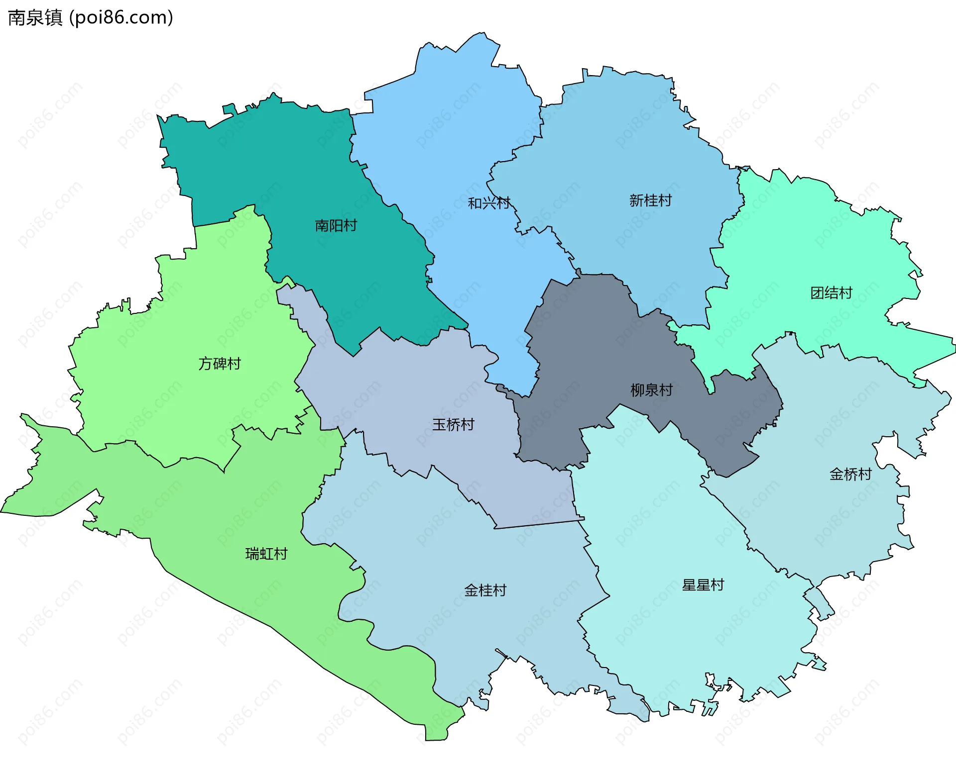 南泉镇边界地图(五级行政区划)