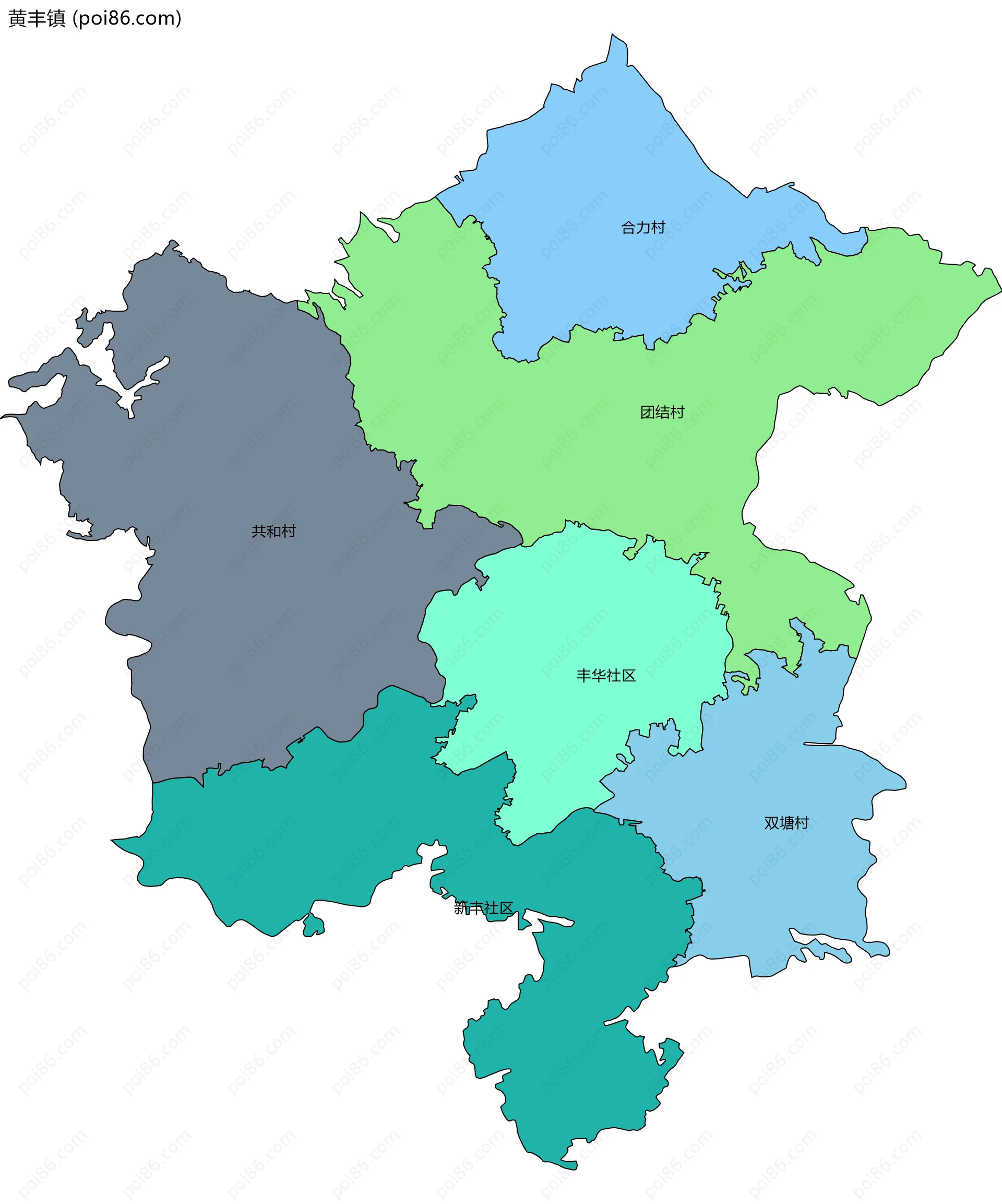 黄丰镇边界地图(五级行政区划)