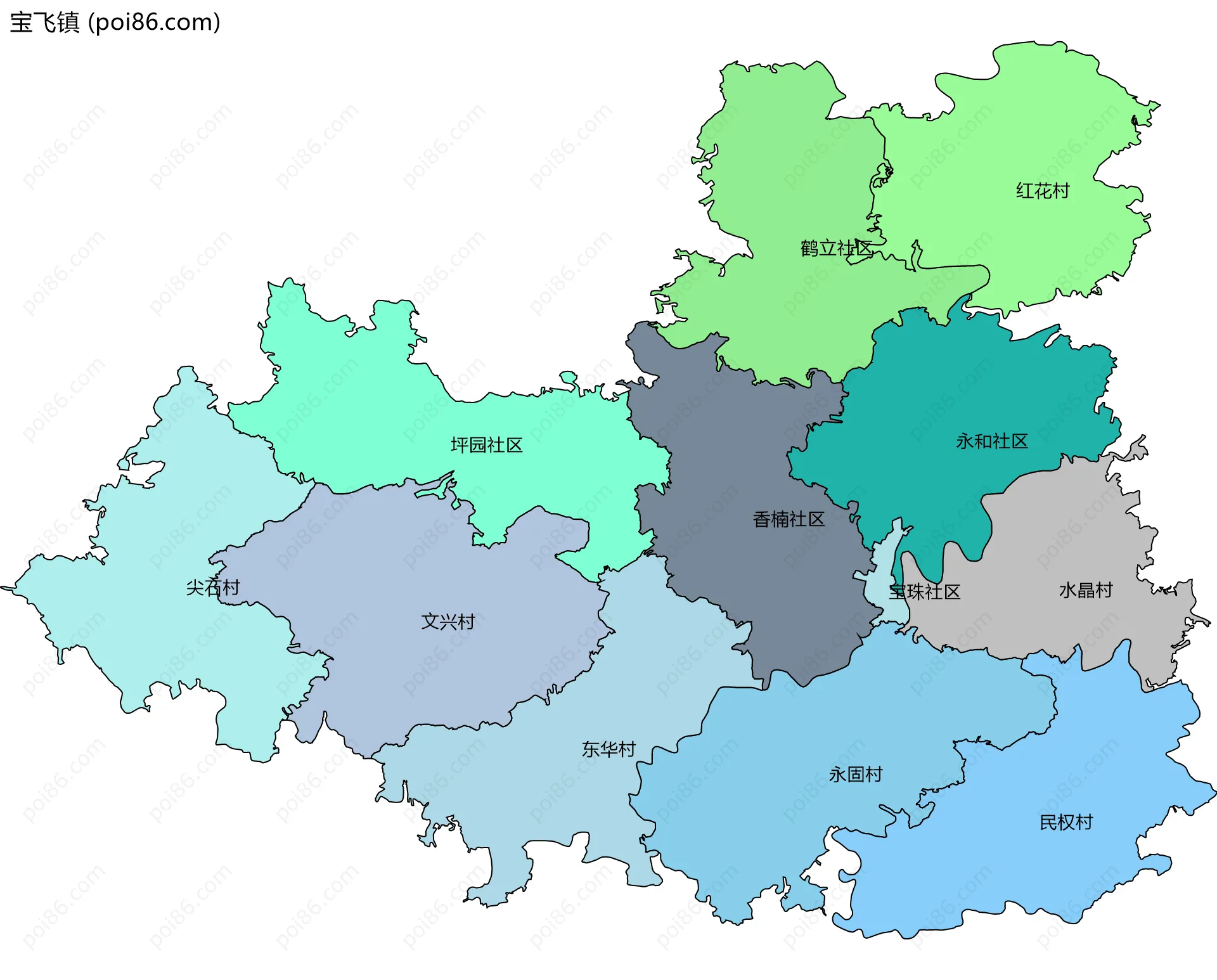 宝飞镇边界地图(五级行政区划)