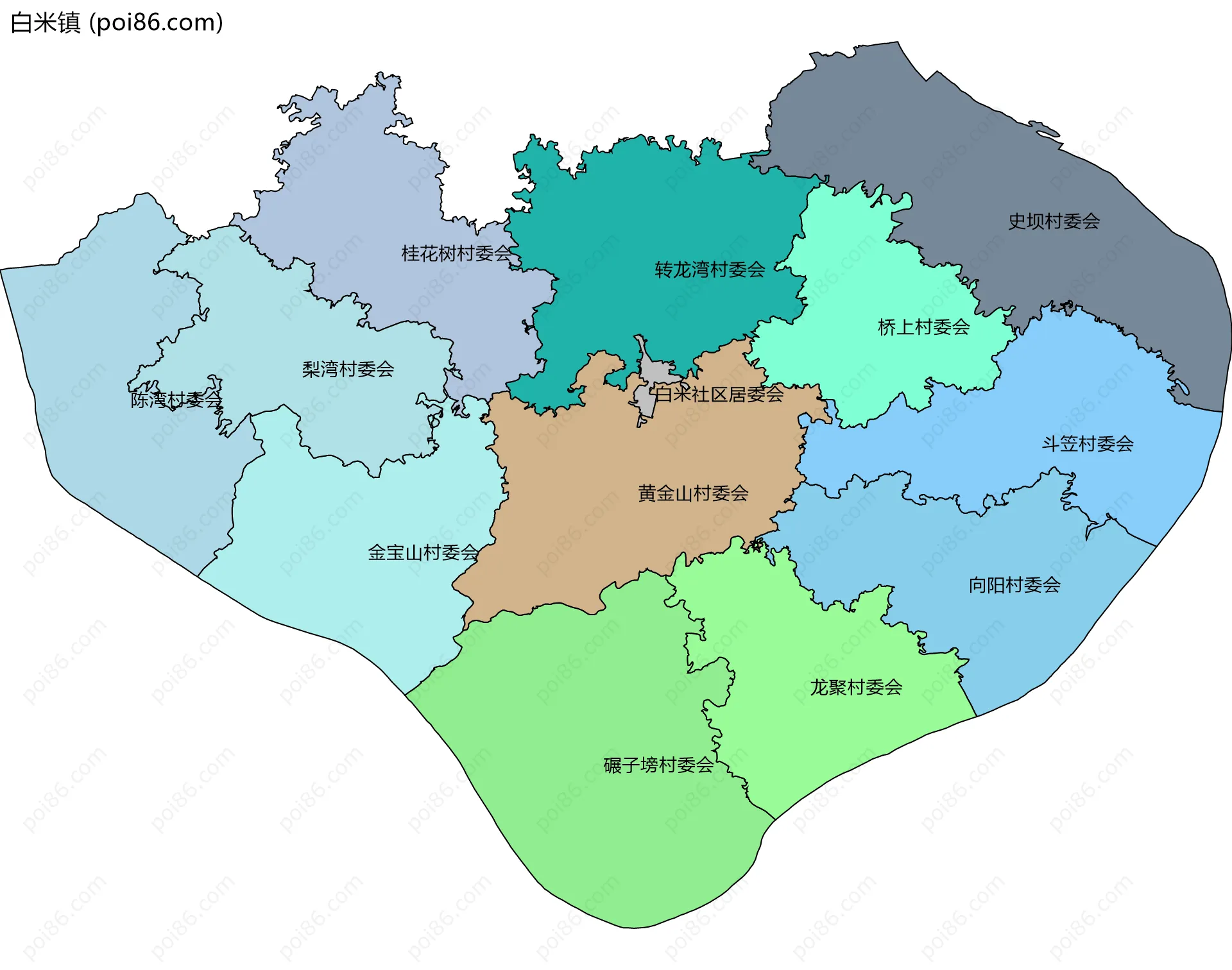 白米镇边界地图(五级行政区划)