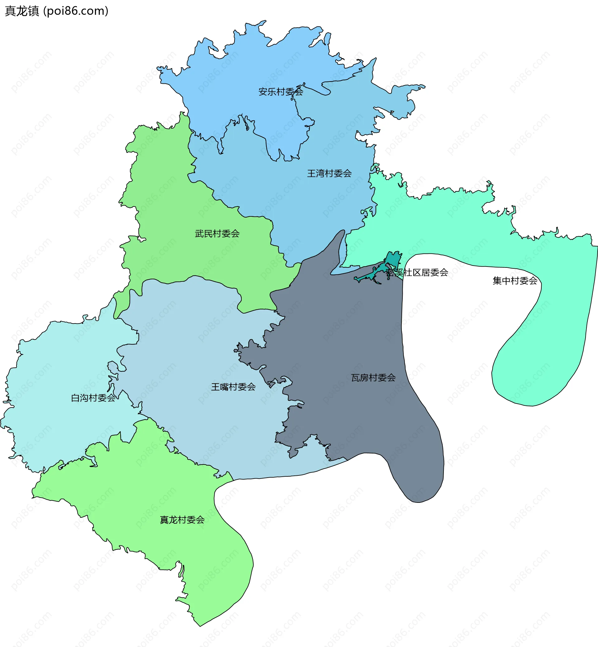 真龙镇边界地图(五级行政区划)