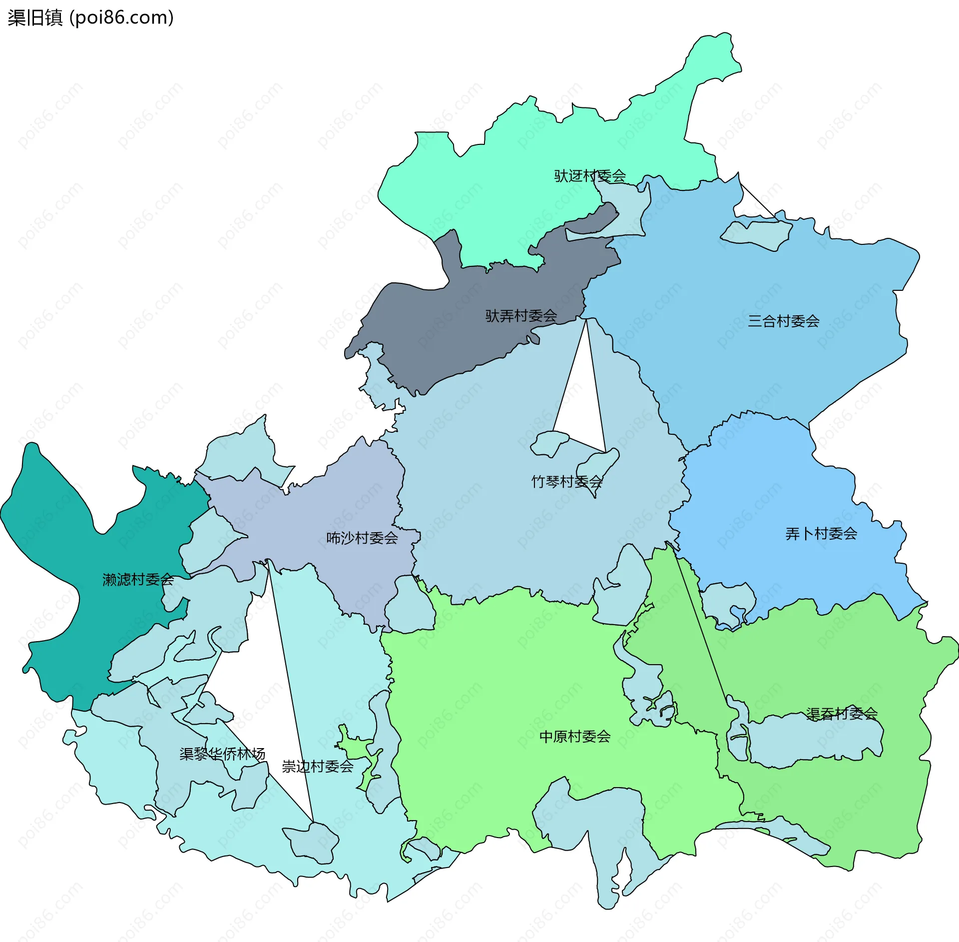 渠旧镇边界地图(五级行政区划)