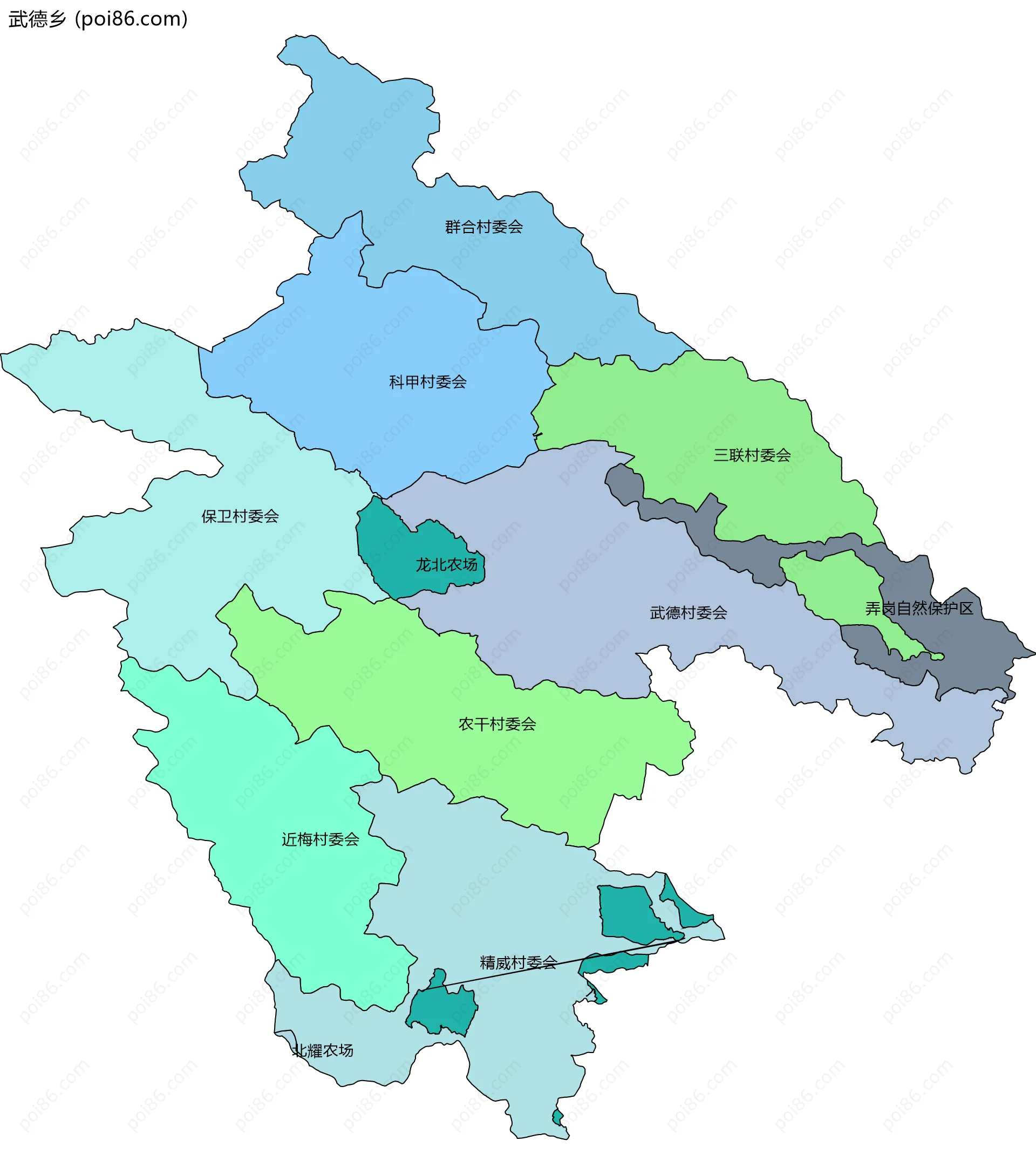 武德乡边界地图(五级行政区划)