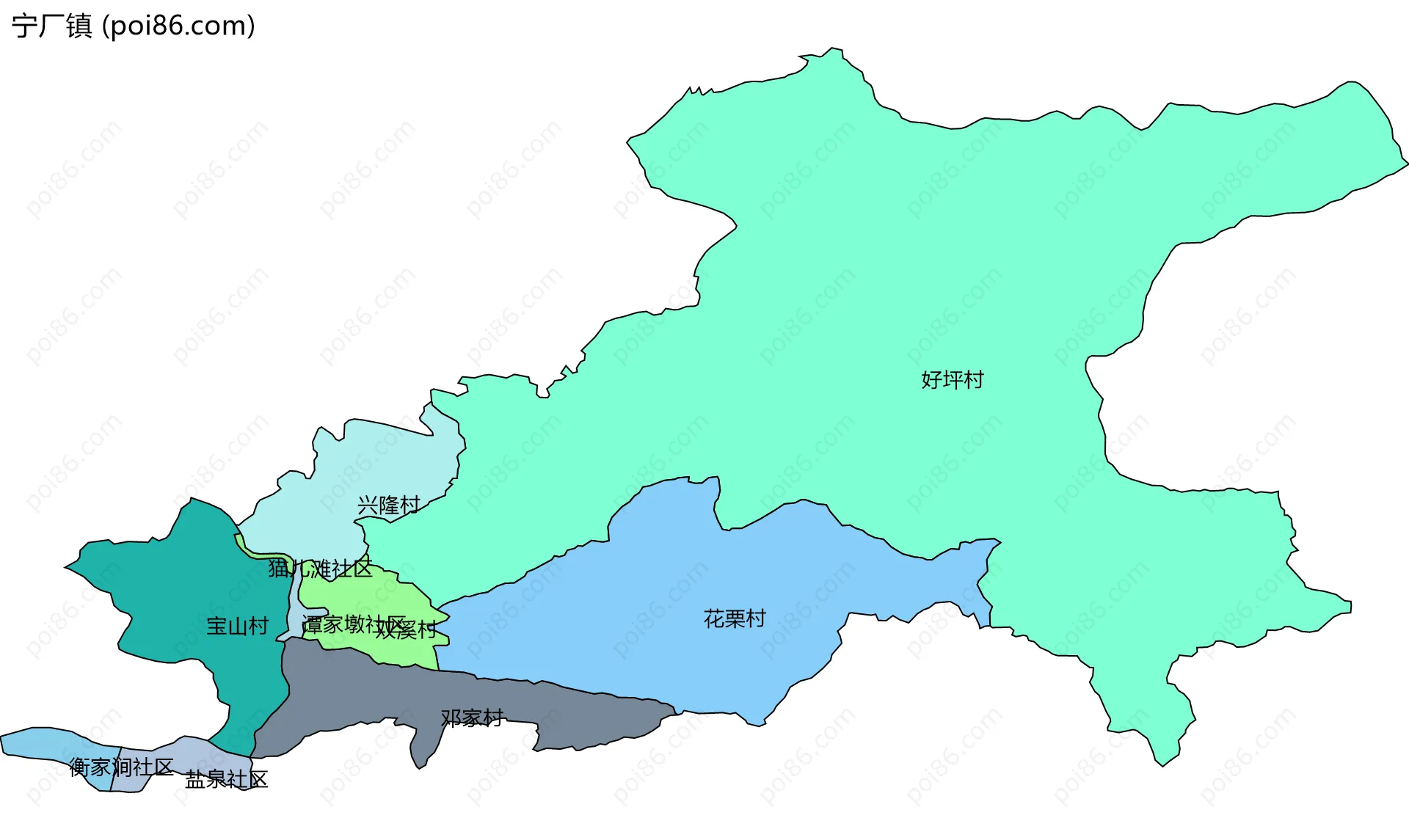 宁厂镇边界地图(五级行政区划)