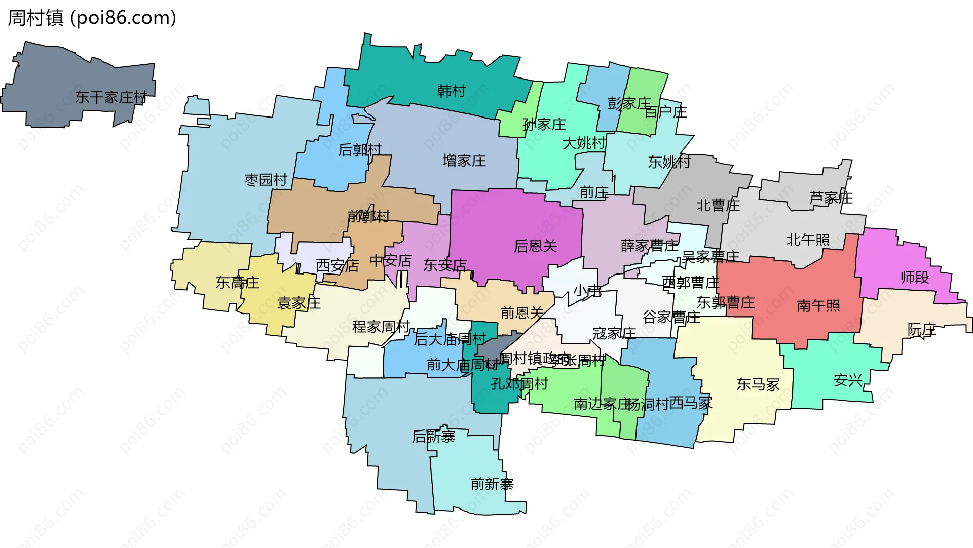 周村镇边界地图(五级行政区划)