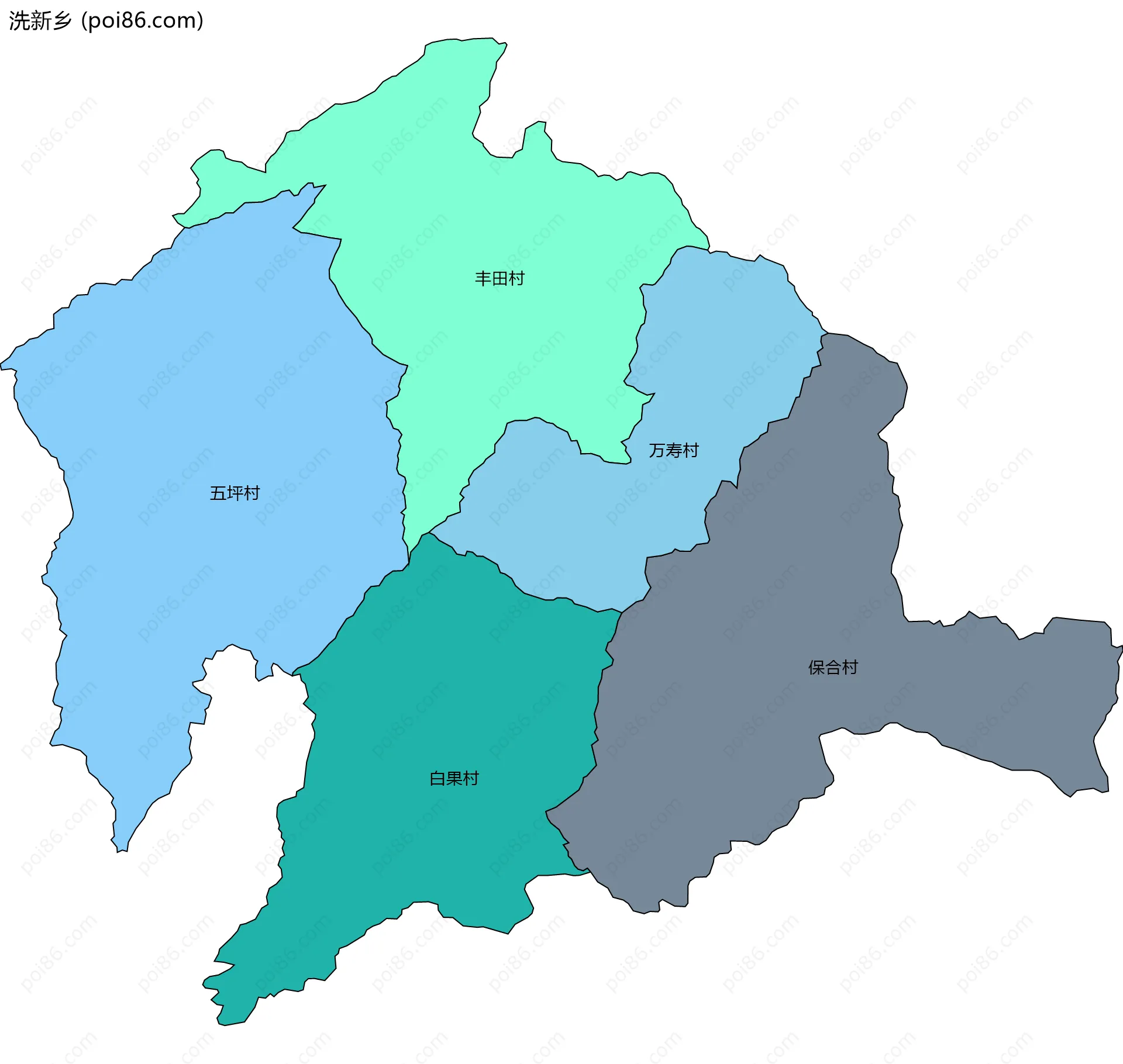 洗新乡边界地图(五级行政区划)