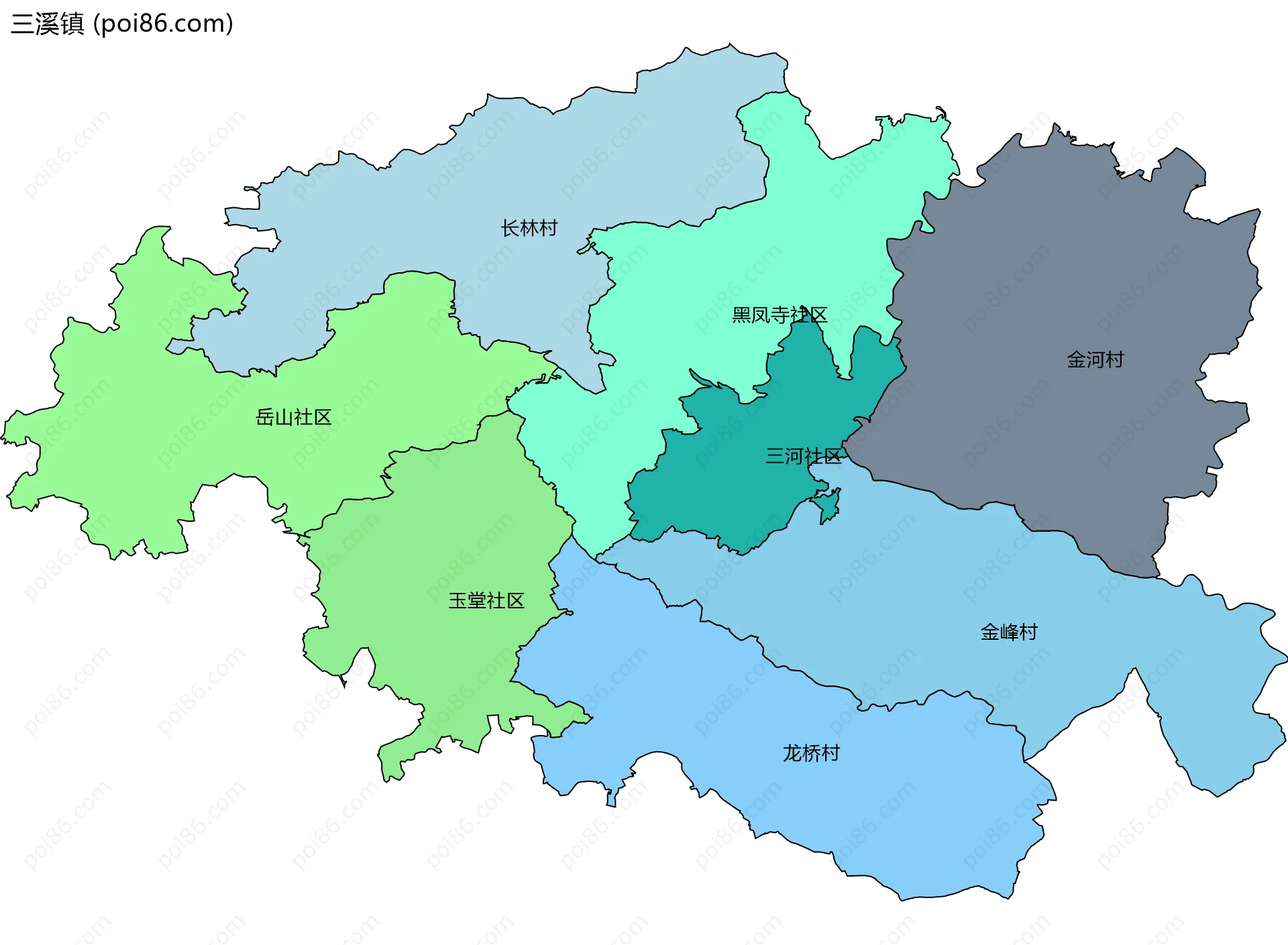 三溪镇边界地图(五级行政区划)