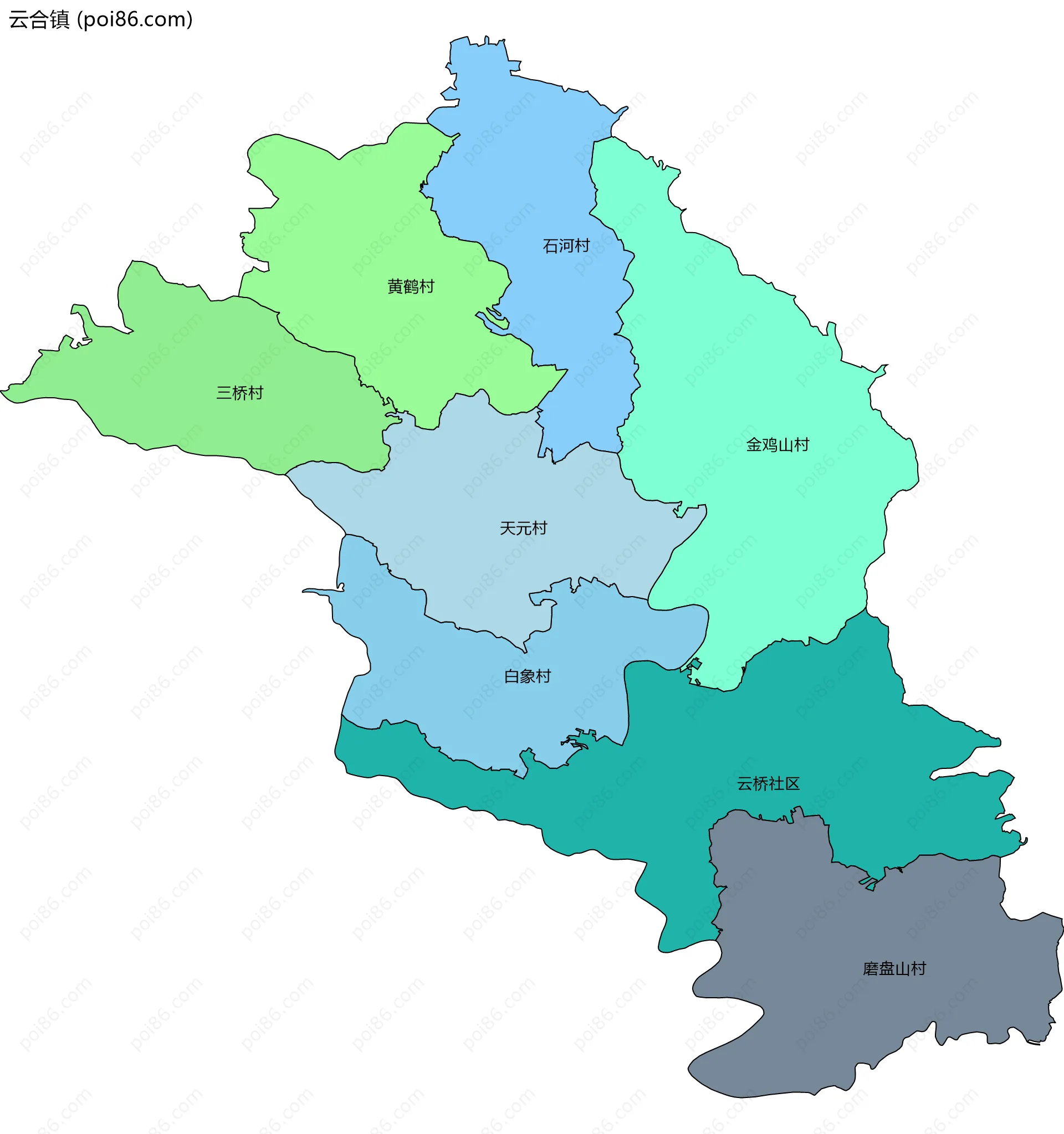 云合镇边界地图(五级行政区划)