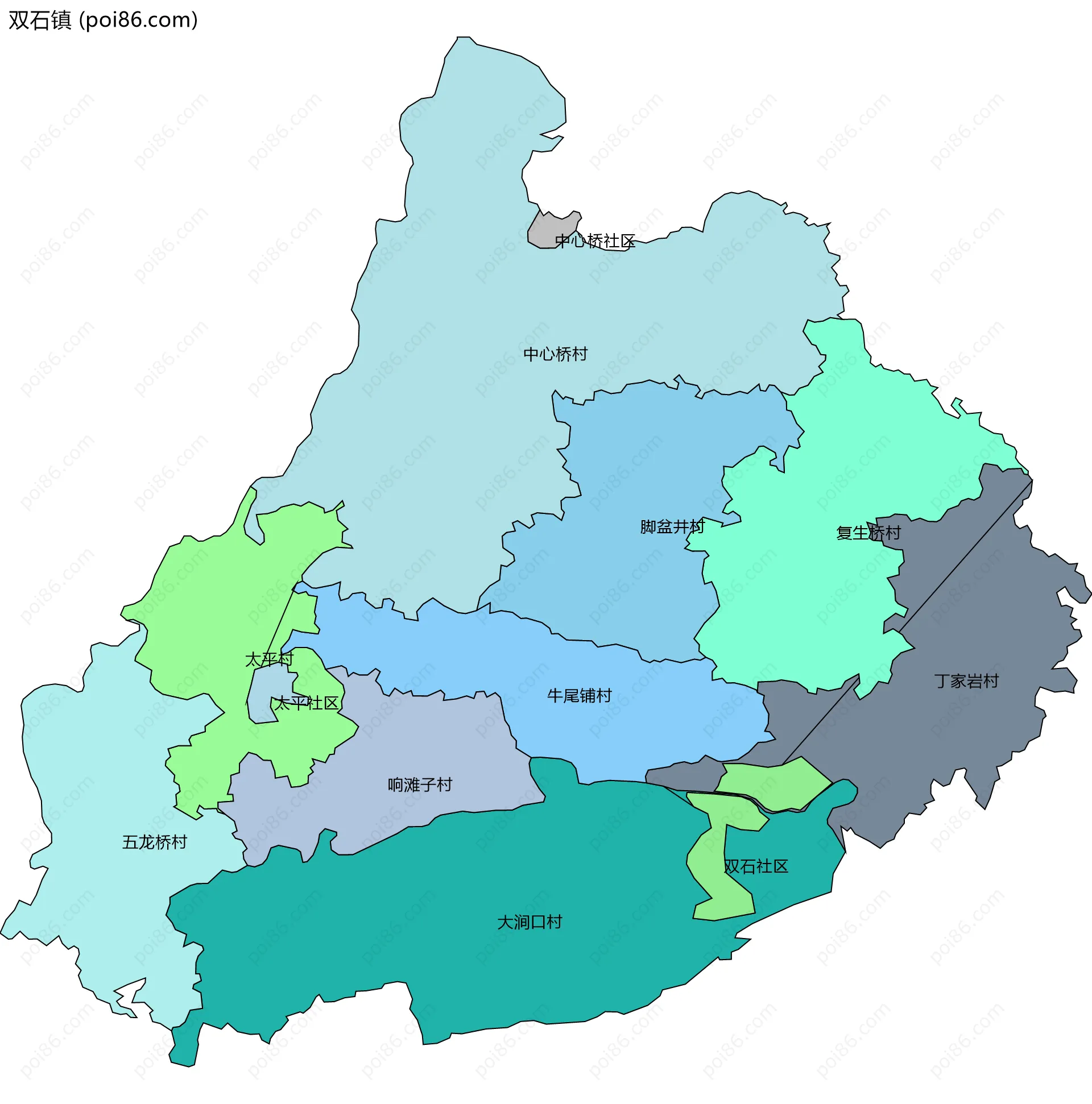 双石镇边界地图(五级行政区划)
