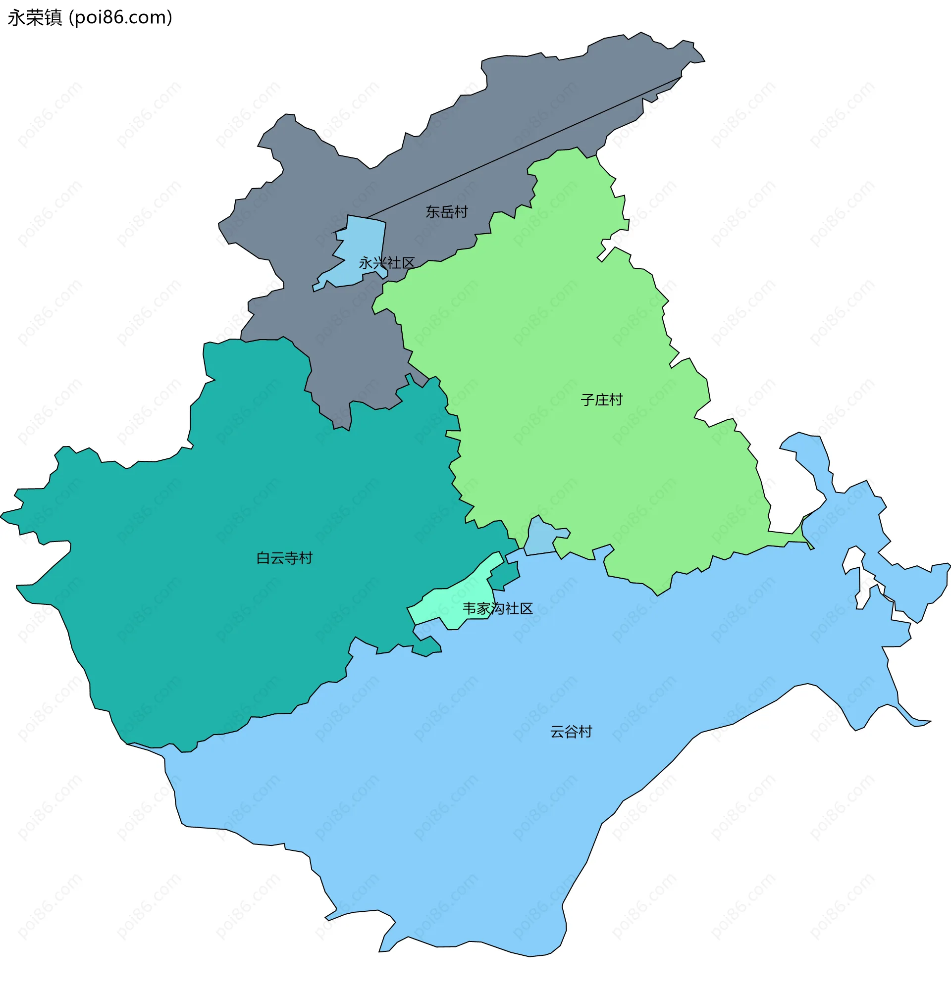 永荣镇边界地图(五级行政区划)