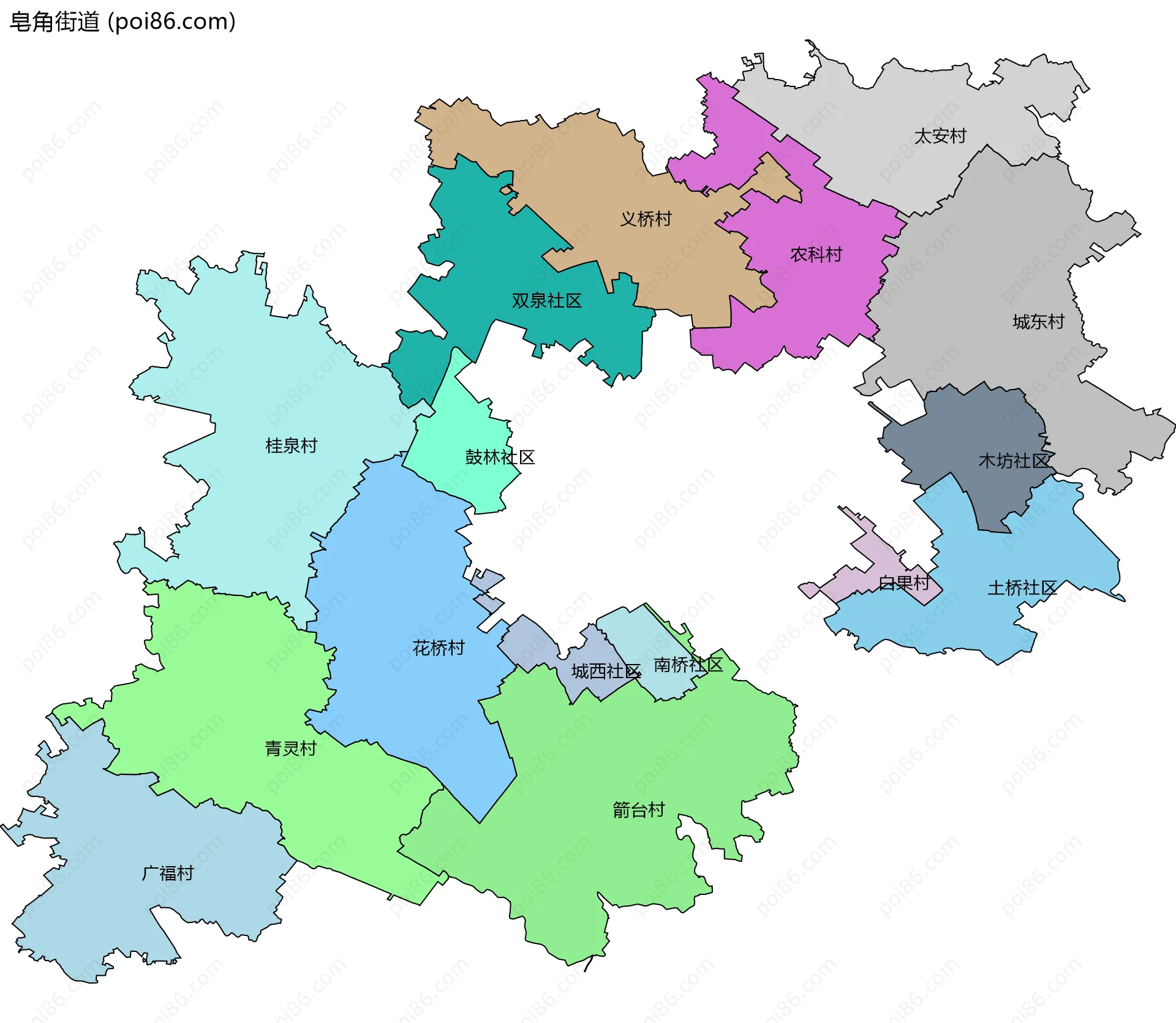 皂角街道边界地图(五级行政区划)