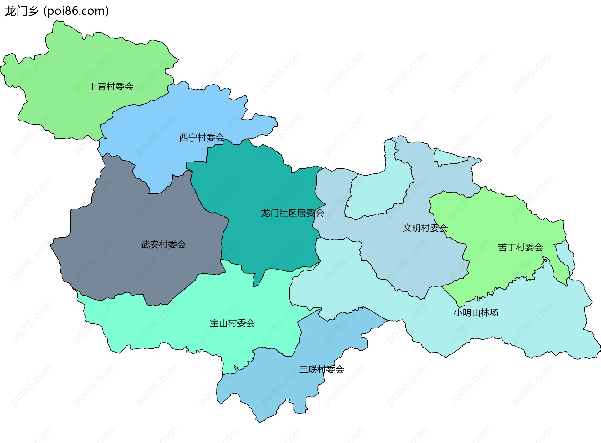 龙门乡边界地图(五级行政区划)