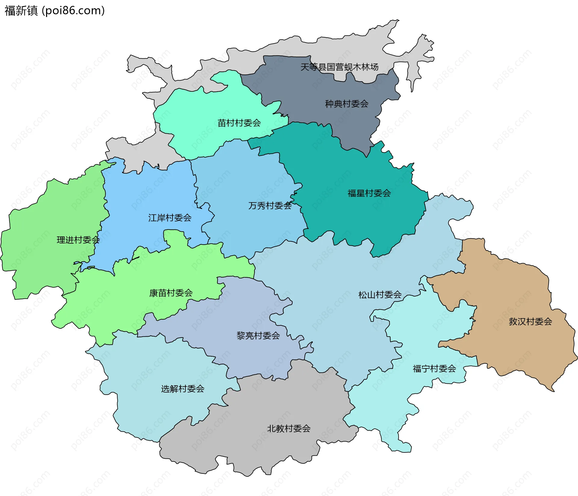 福新镇边界地图(五级行政区划)