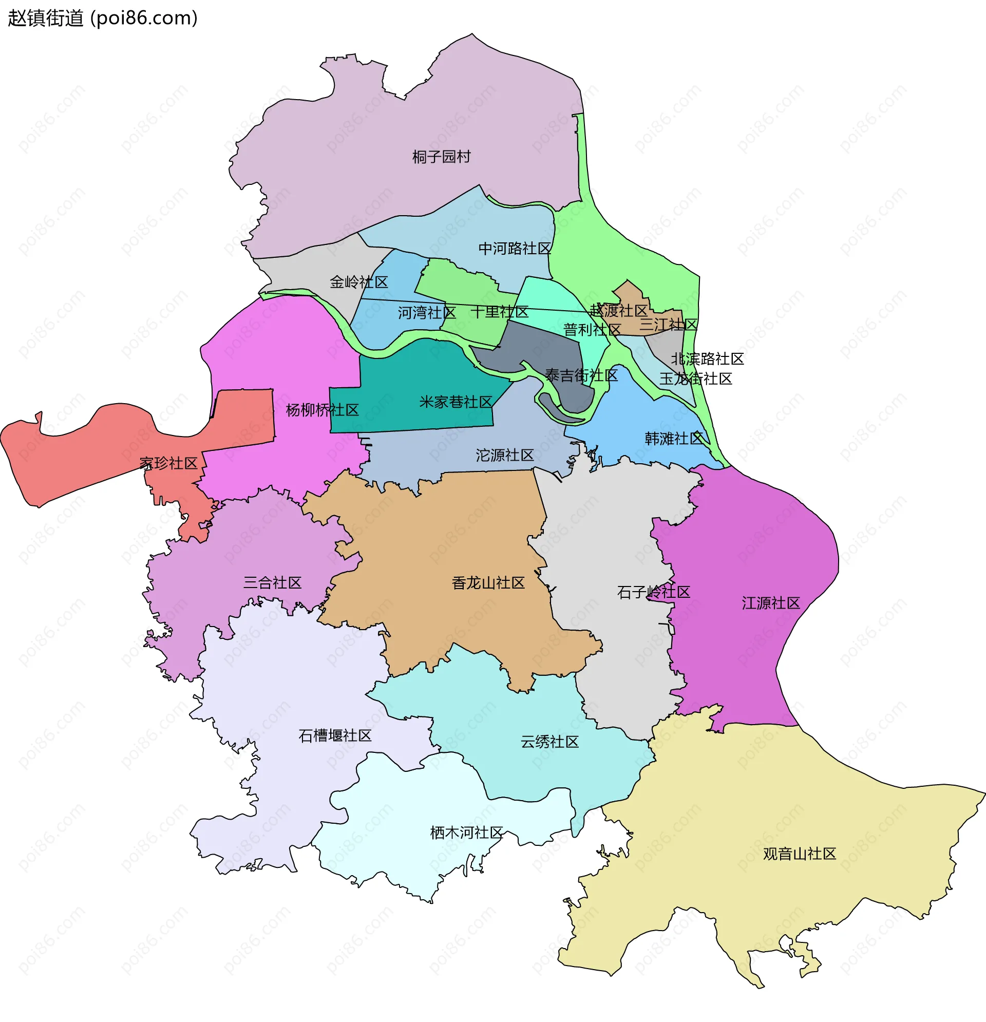 赵镇街道边界地图(五级行政区划)
