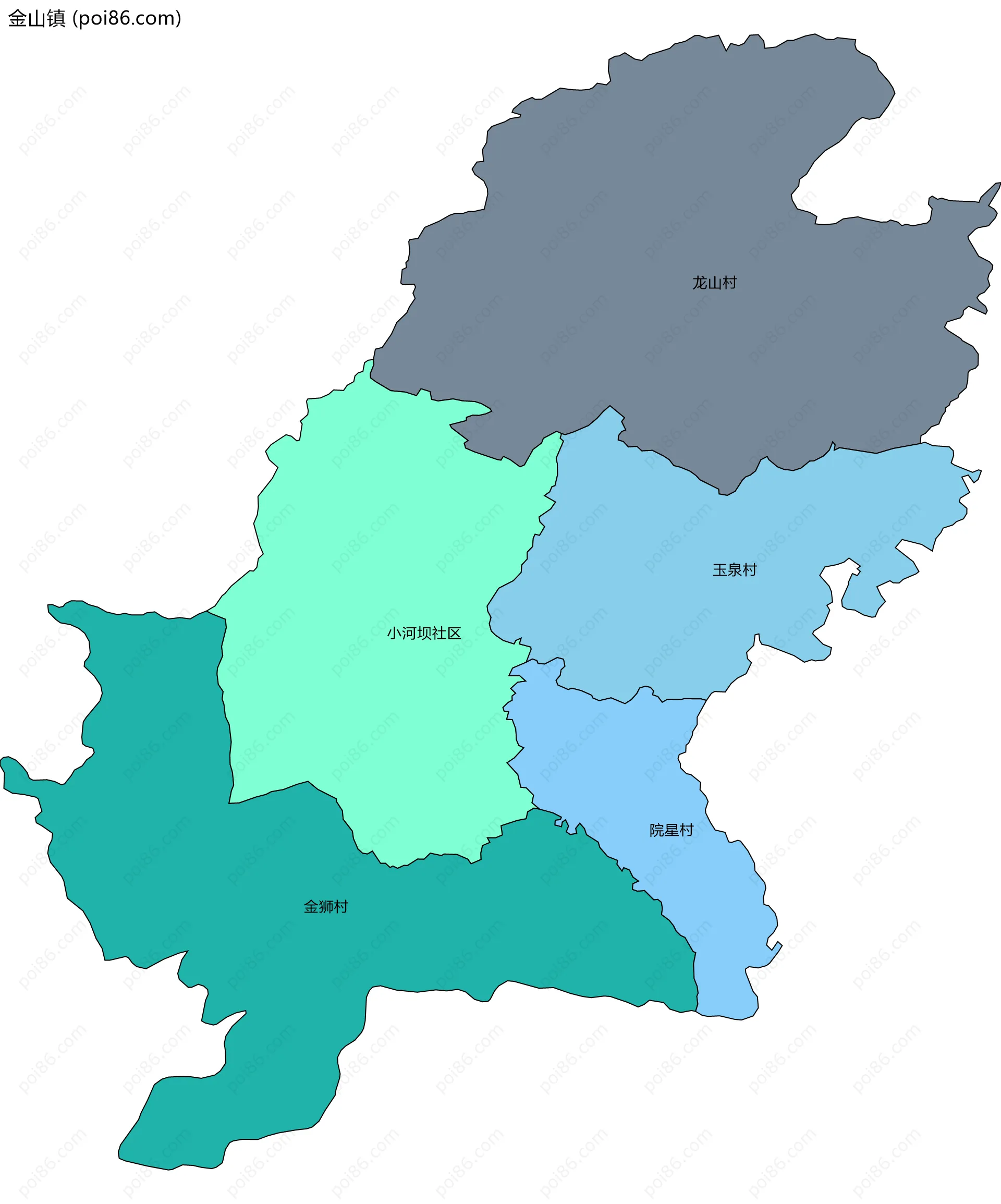 金山镇边界地图(五级行政区划)