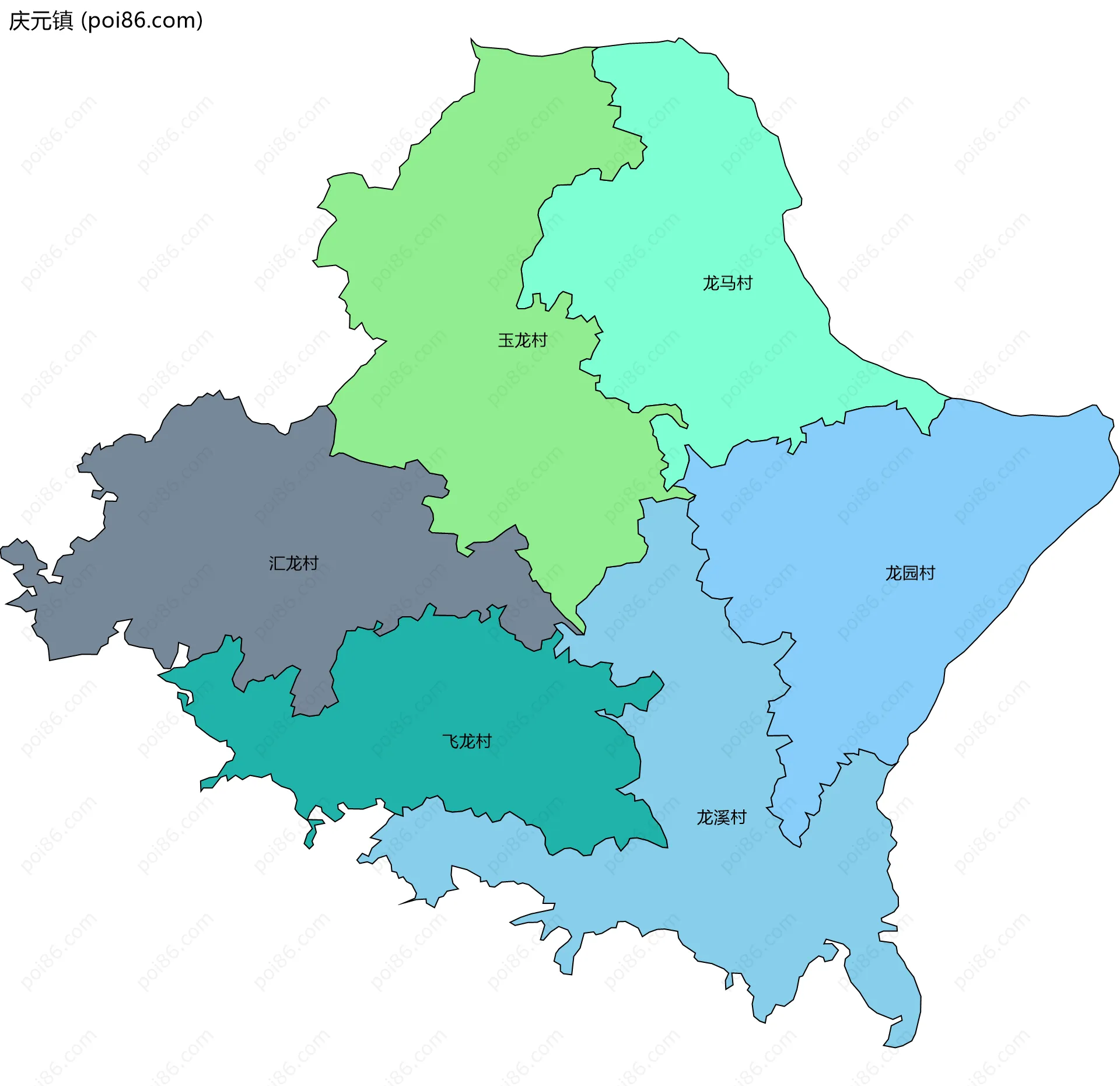 庆元镇边界地图(五级行政区划)