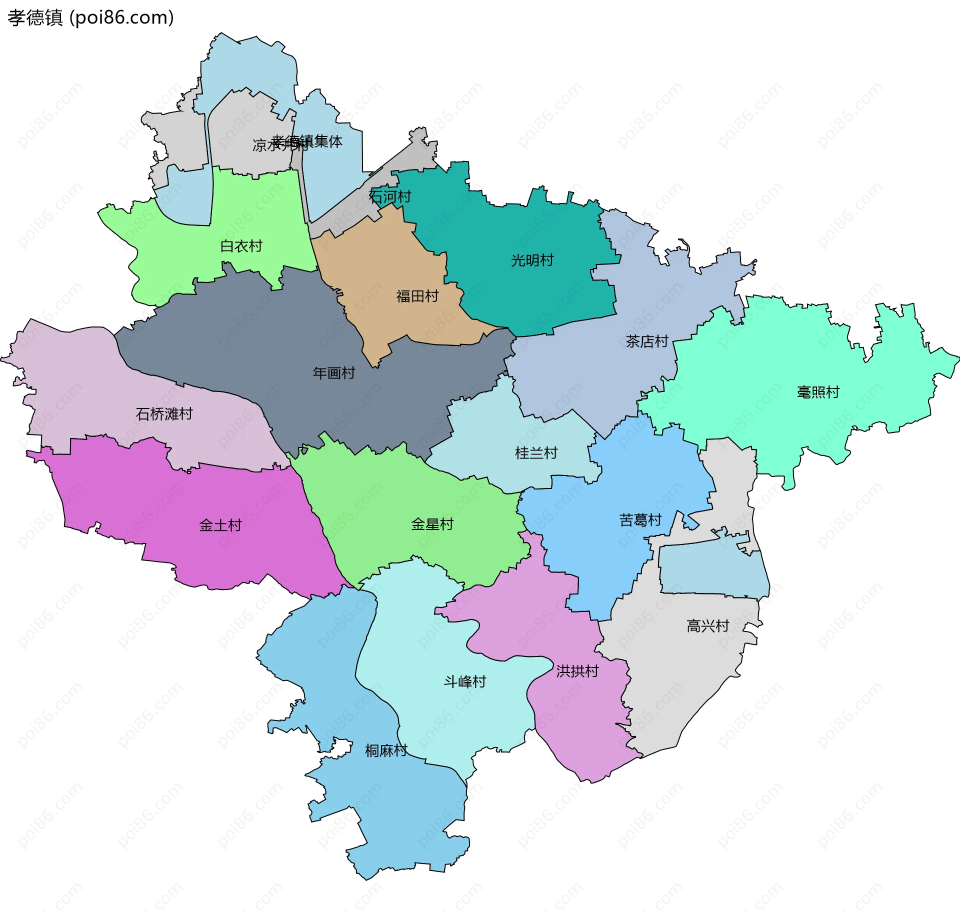 孝德镇边界地图(五级行政区划)