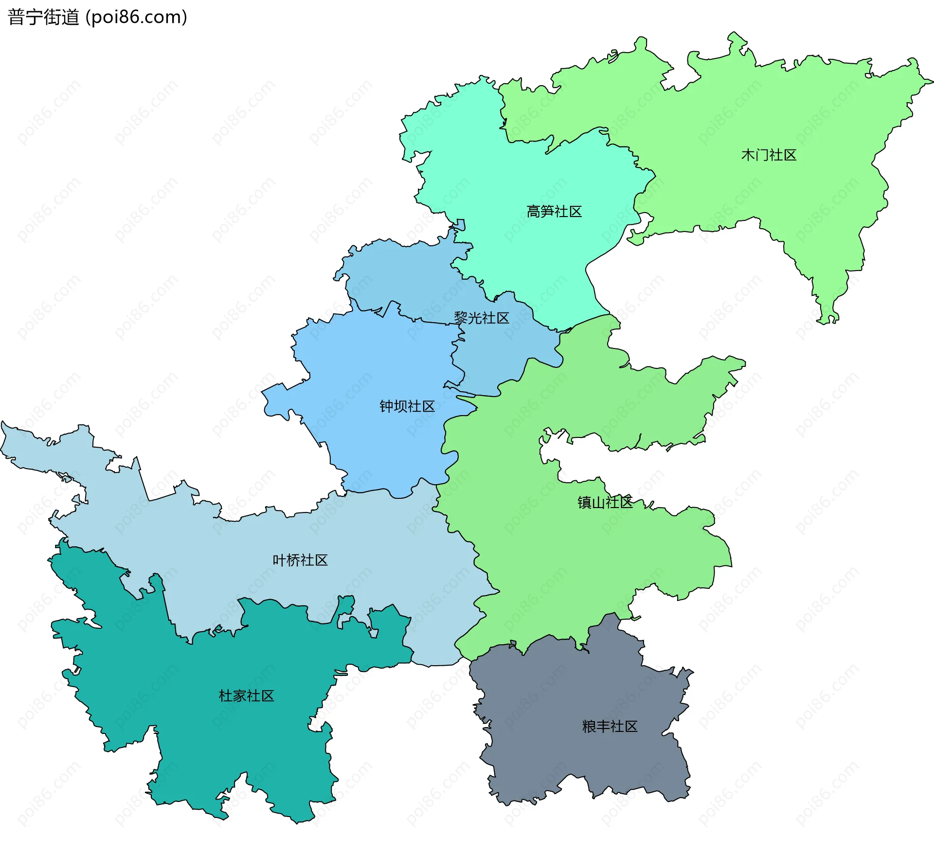 普宁街道边界地图(五级行政区划)