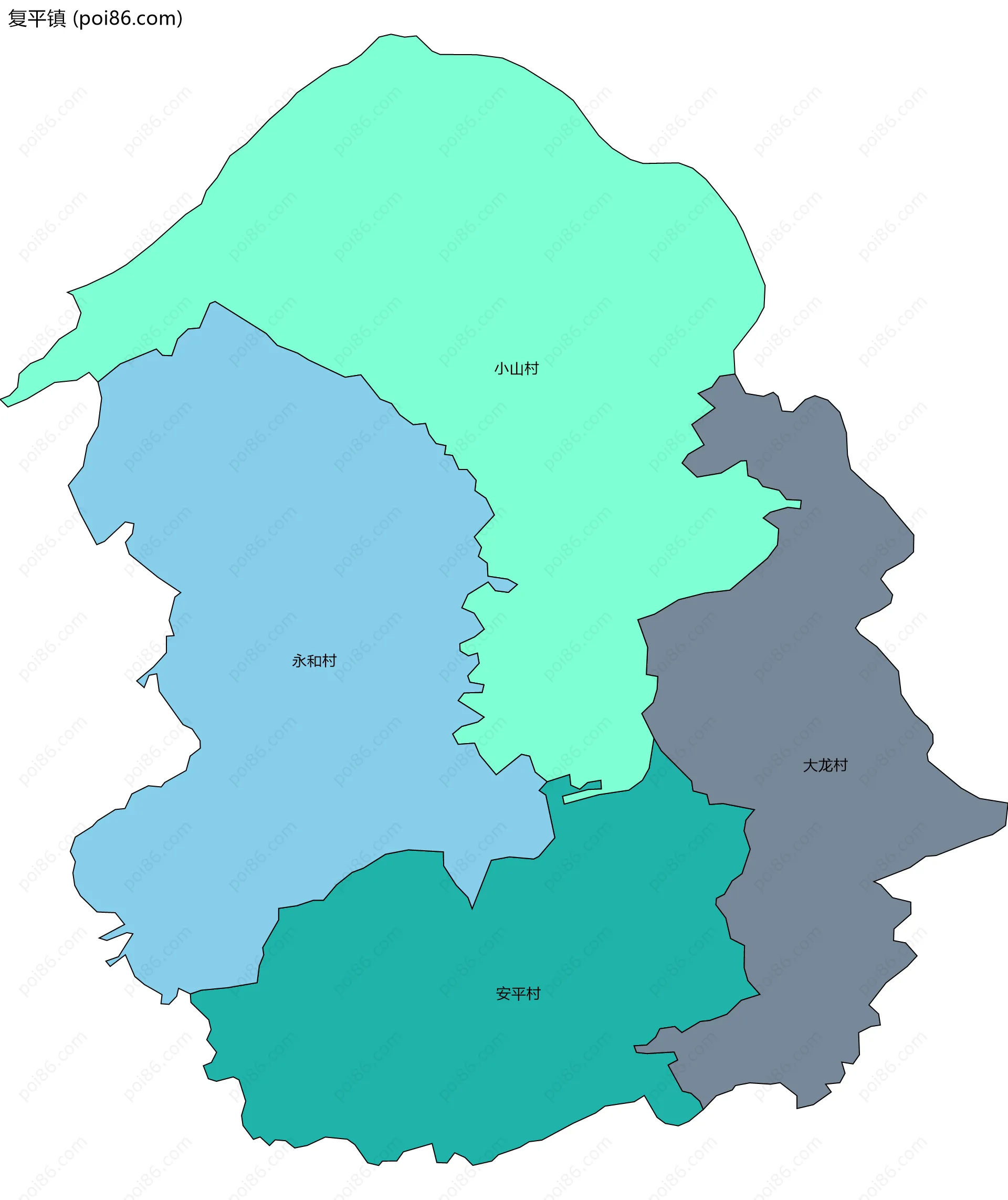 复平镇边界地图(五级行政区划)