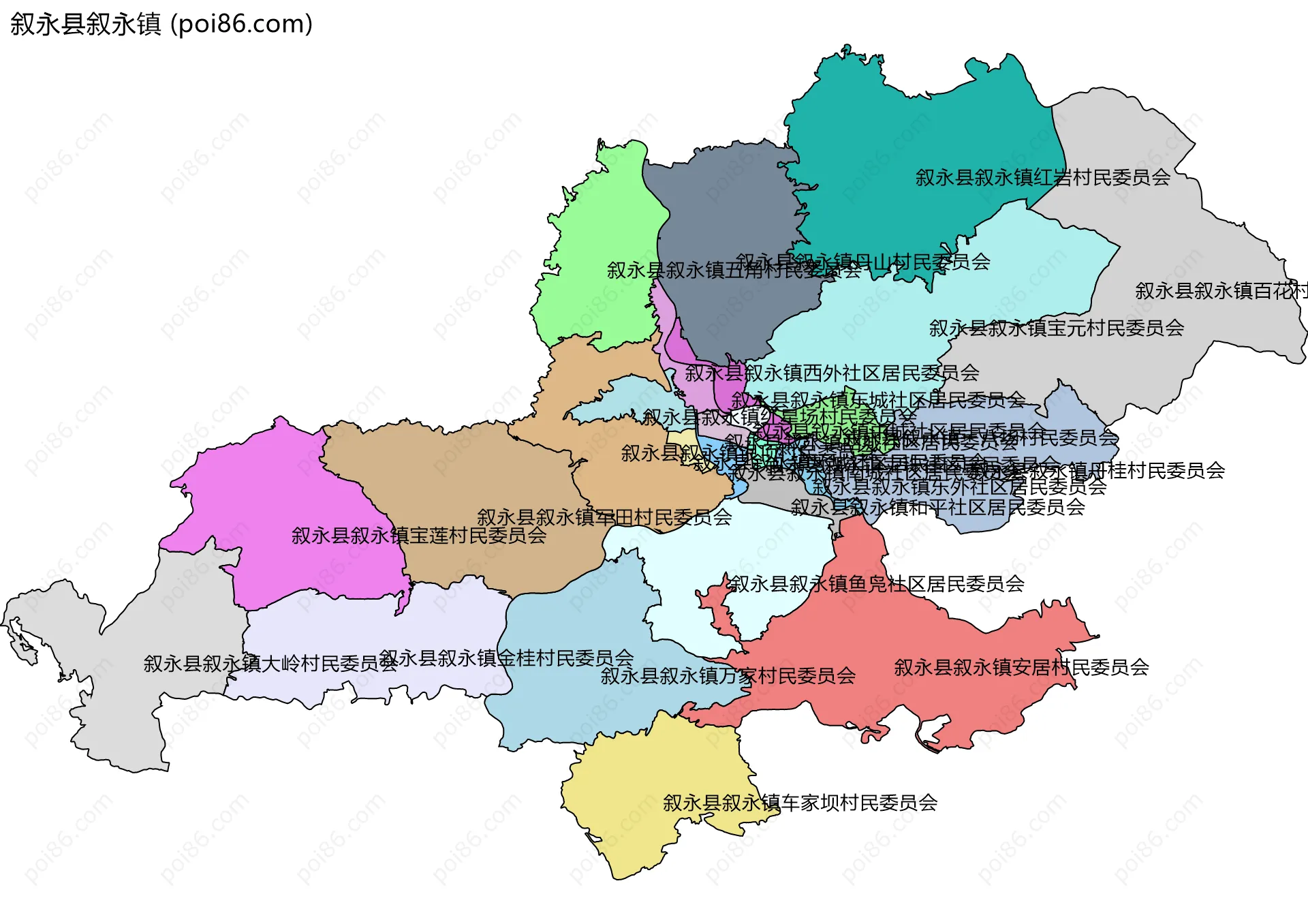 叙永县叙永镇边界地图(五级行政区划)