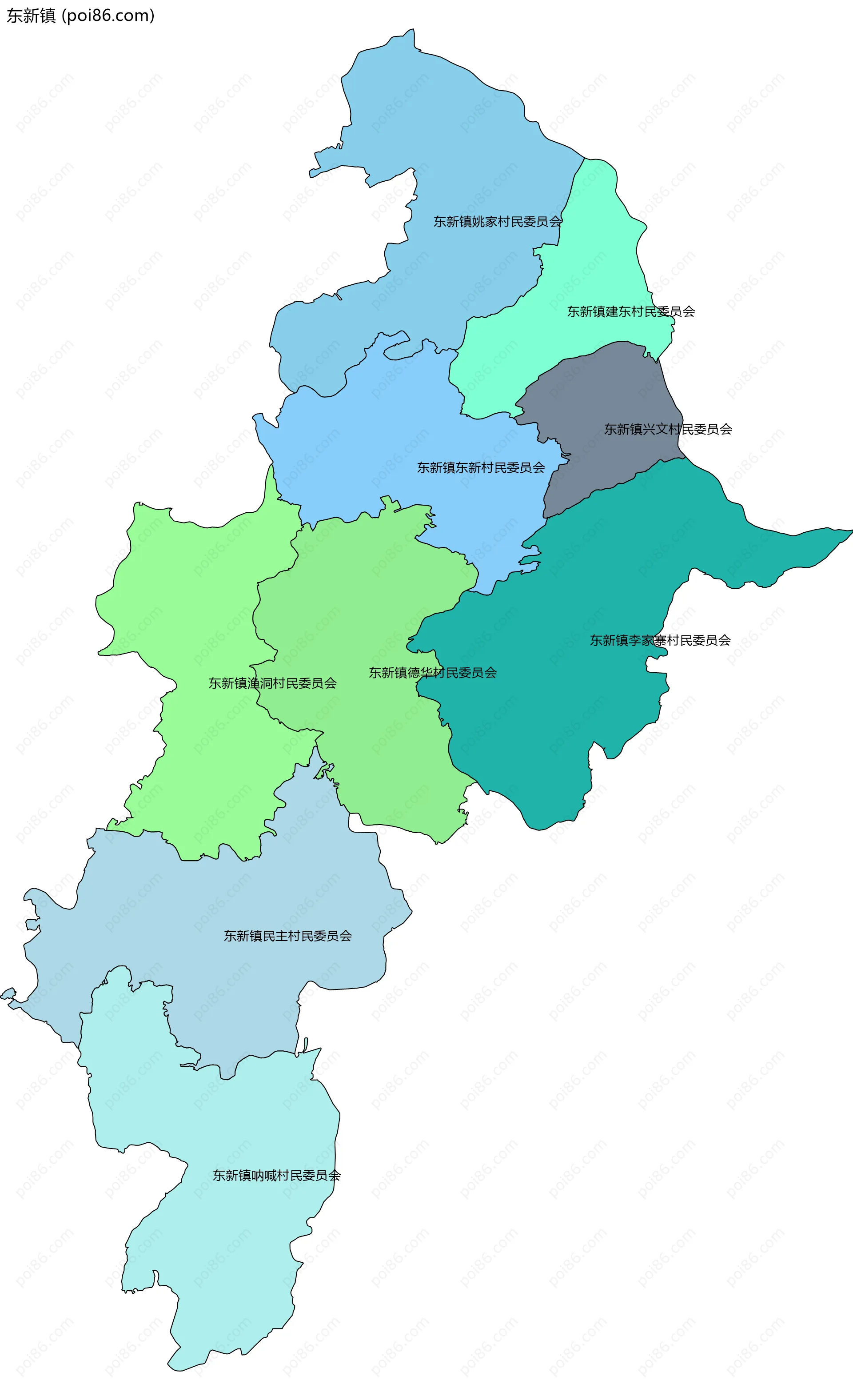 东新镇边界地图(五级行政区划)