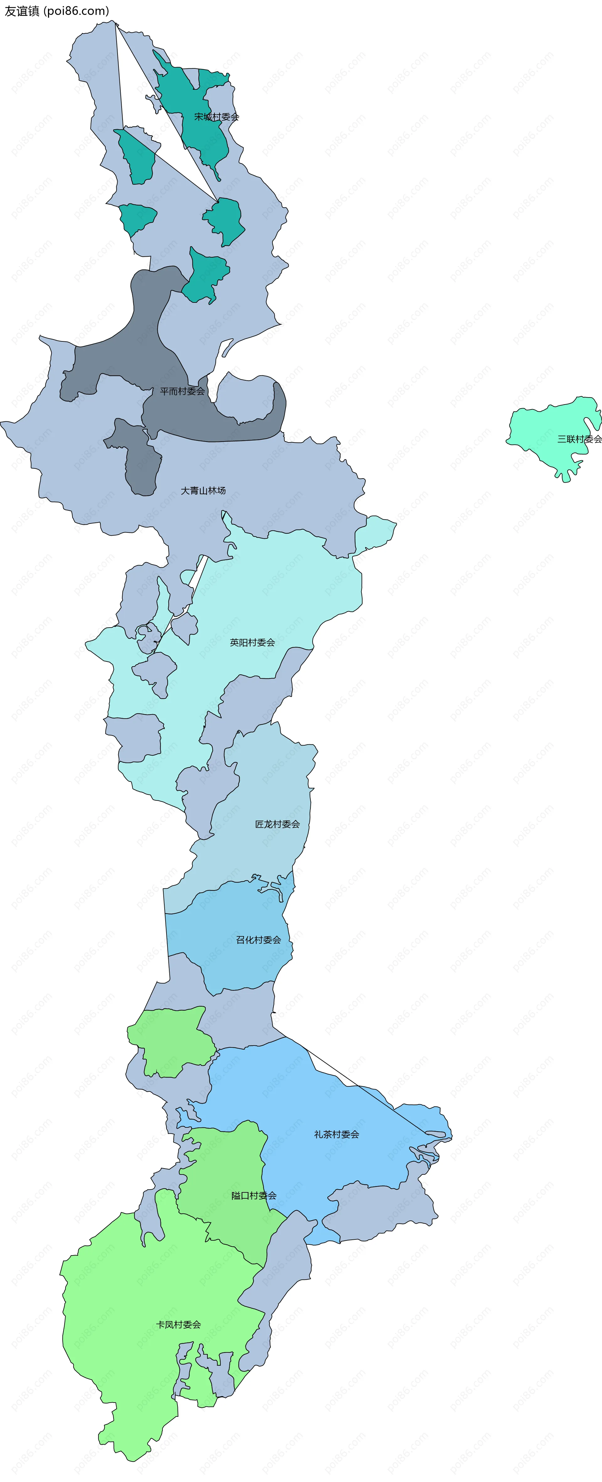 友谊镇边界地图(五级行政区划)