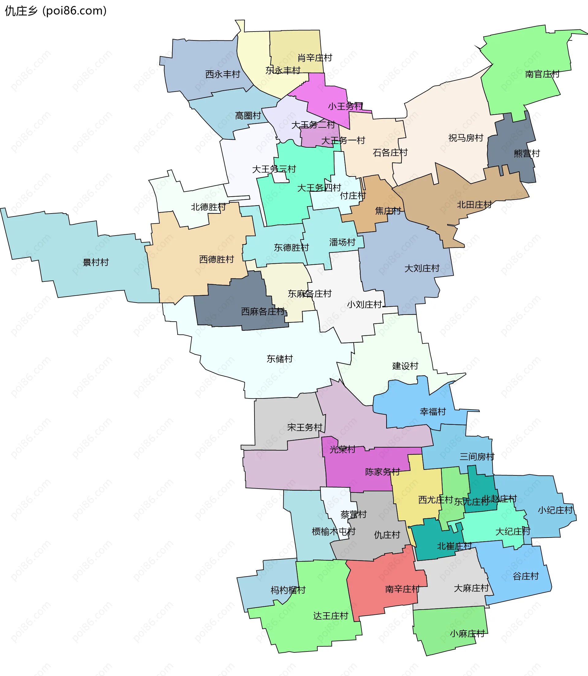 仇庄乡边界地图(五级行政区划)